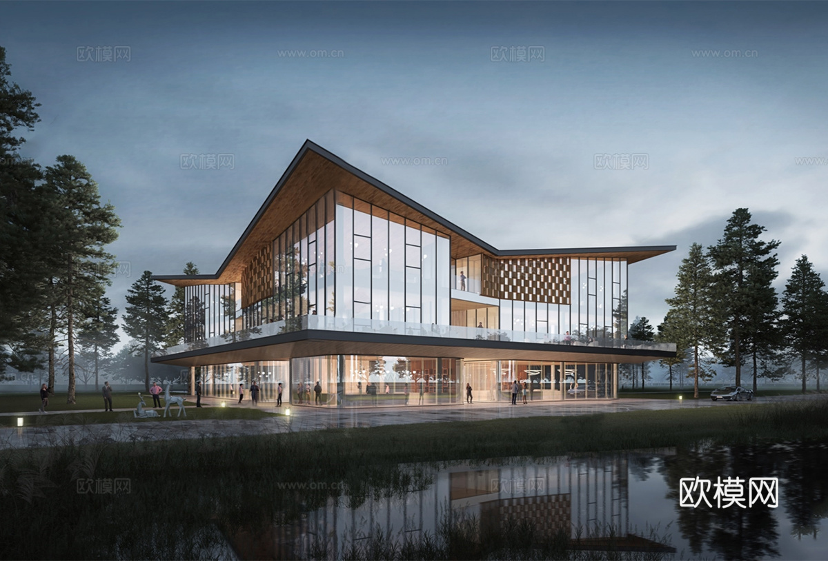 现代游客中心  游客驿站建筑su模型