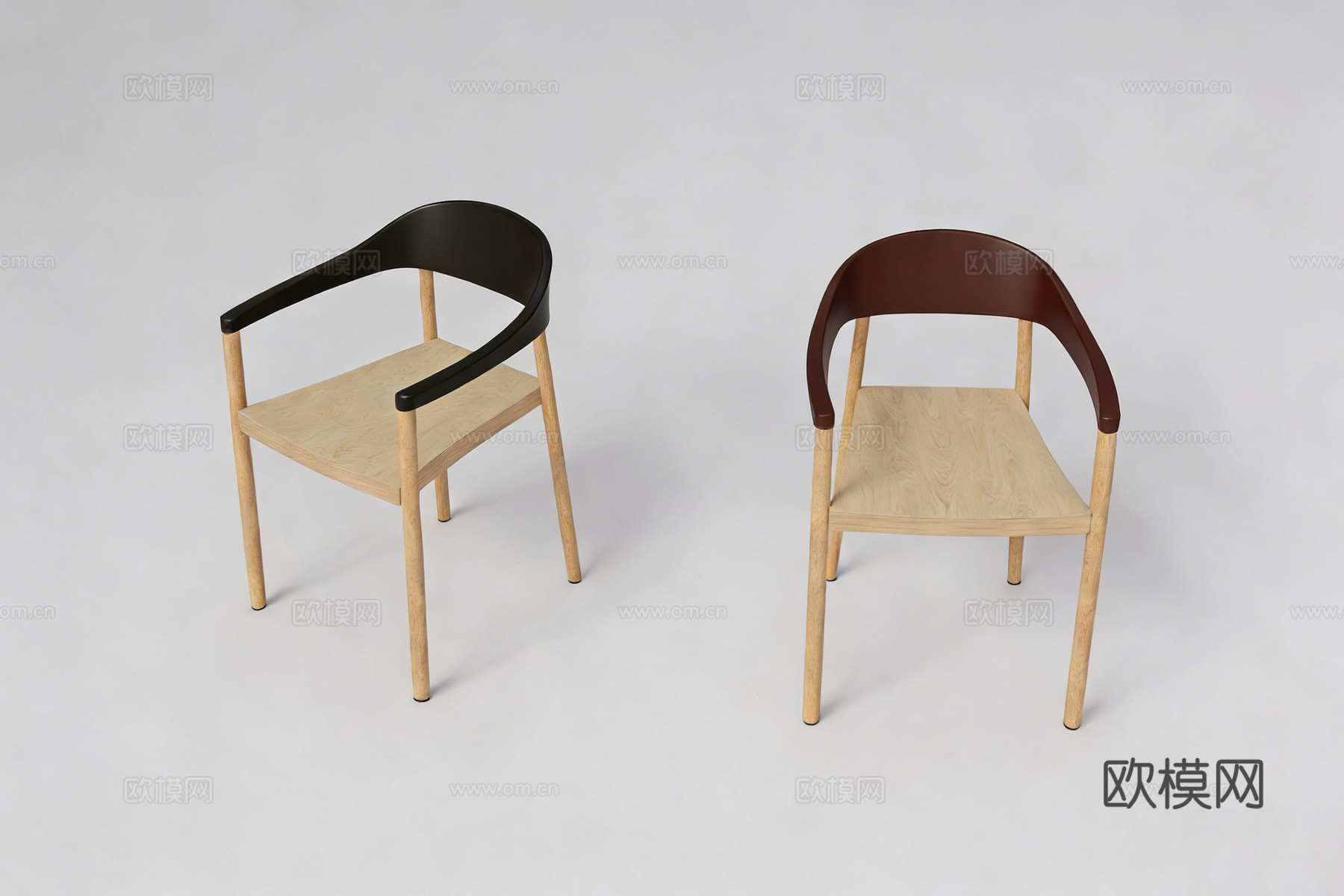 现代简约软包餐椅 弧形靠背 木腿 木制餐椅su模型