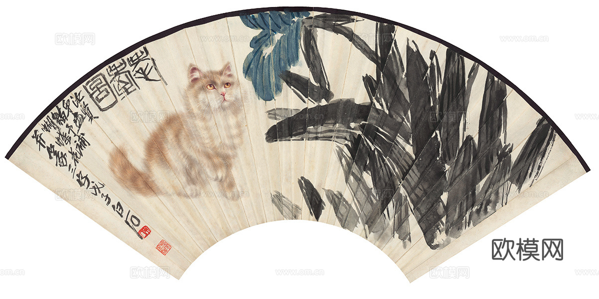 齐白石写意水墨画，近现代水墨画 曹克家 耄耋图扇 纸本 50