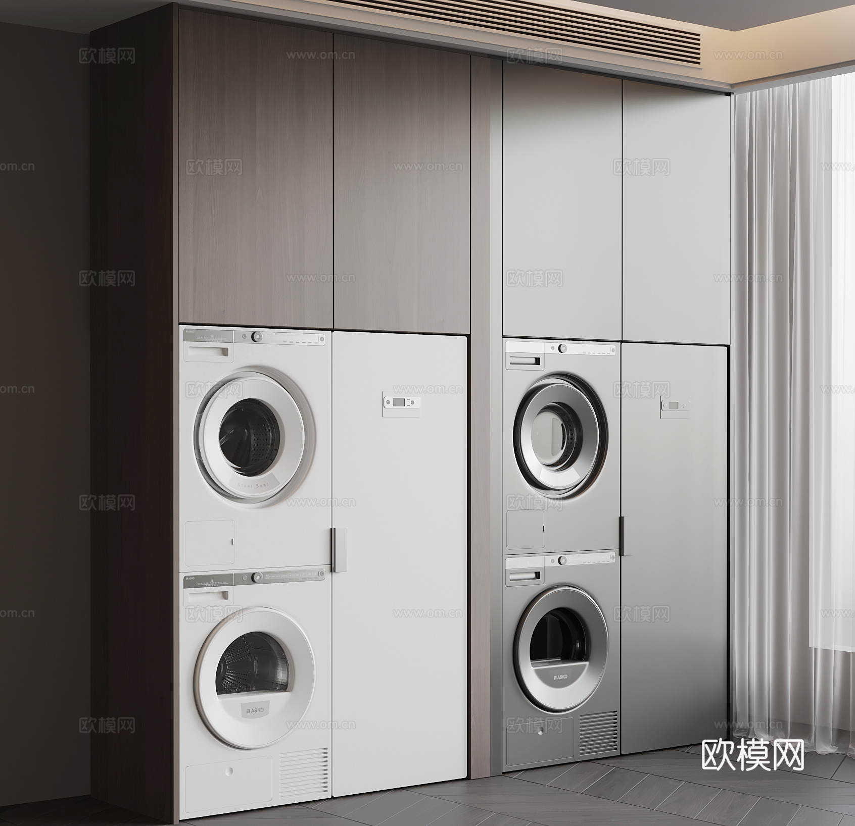 现代意式洗衣机柜 极简洗衣机柜su模型