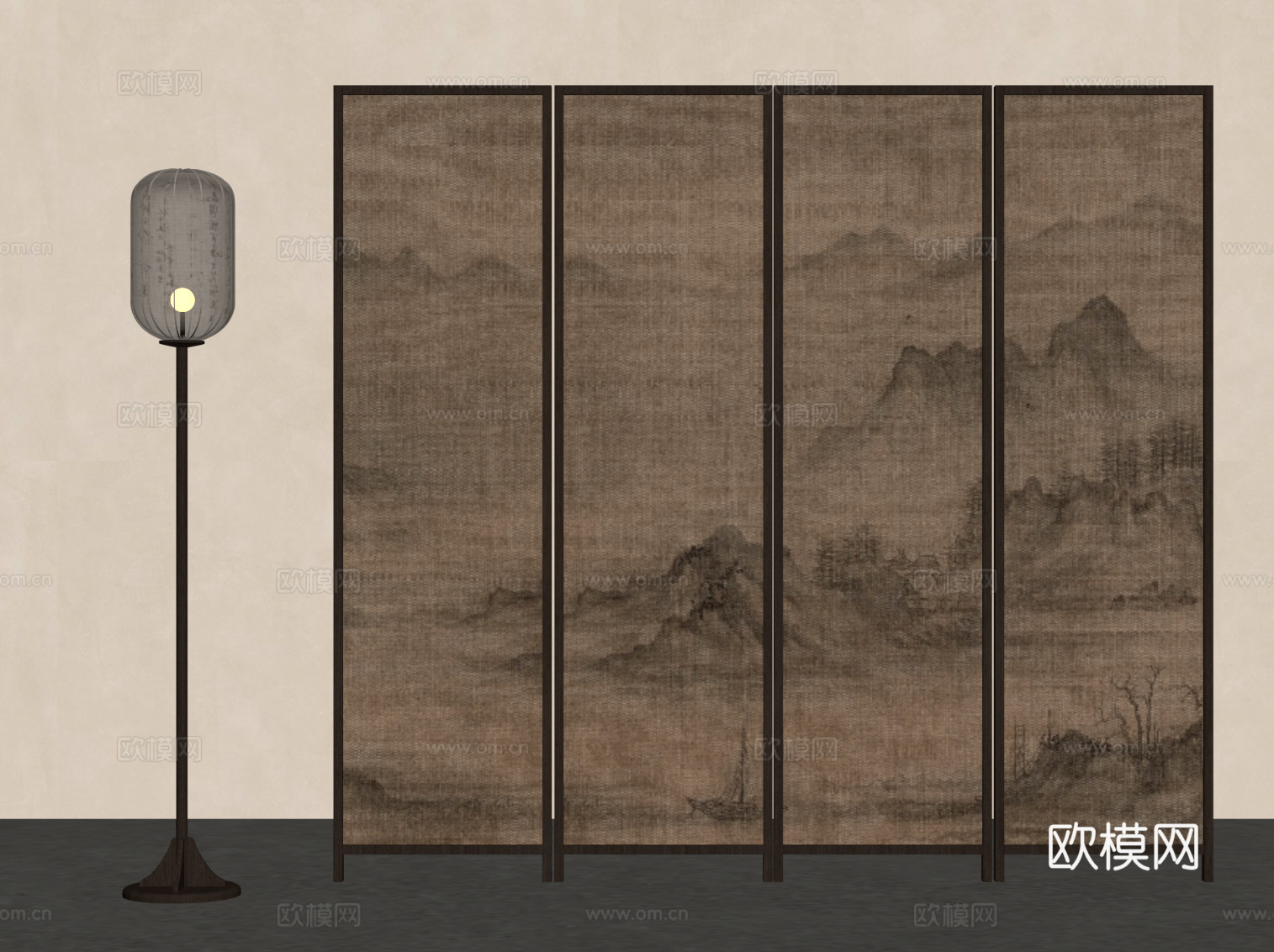 新中式屏风 隔断su模型