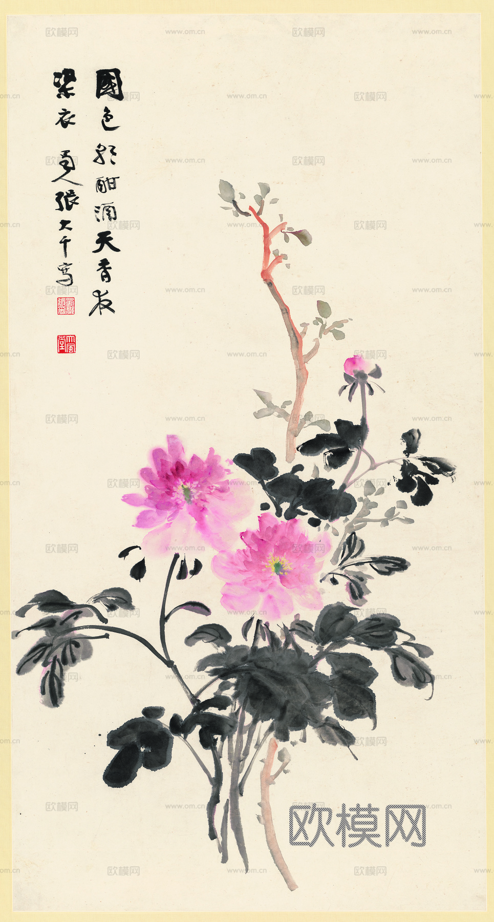 张大千绘画作品，中国近现代水墨画，写意水墨画花卉下载