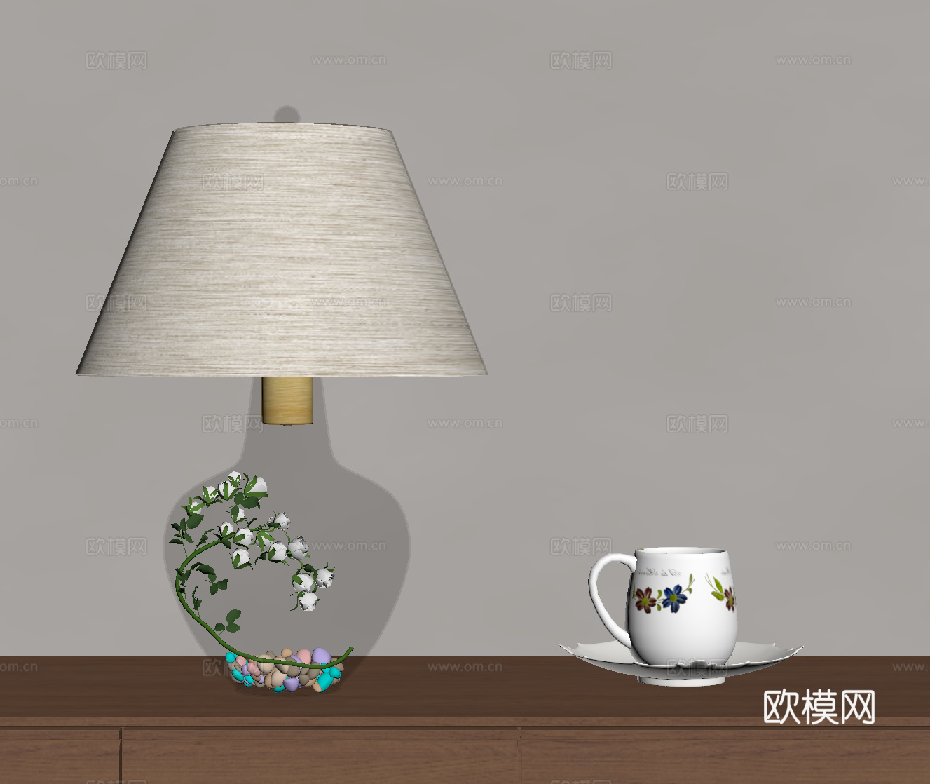 法式复古台灯 玻璃台灯su模型