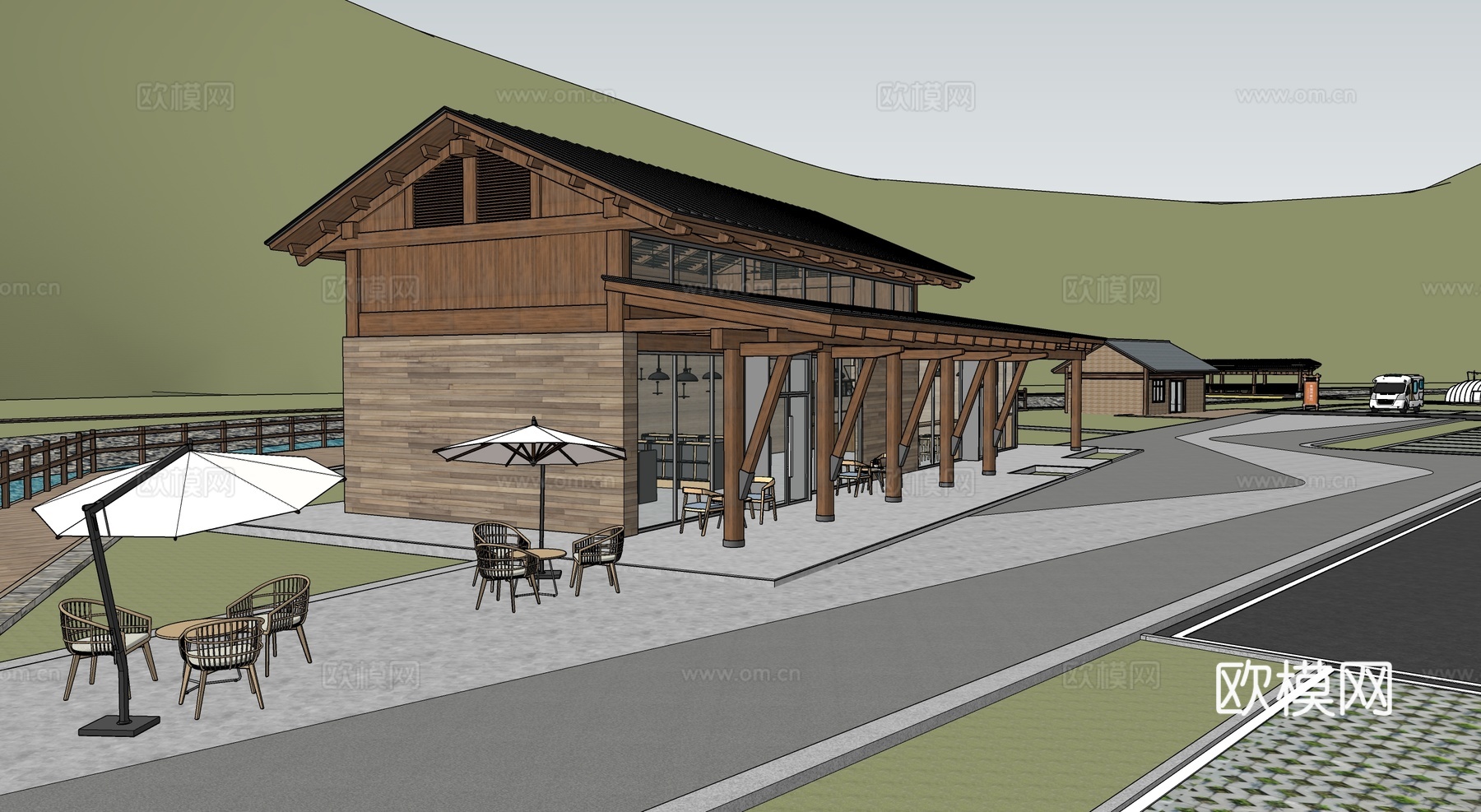 现代游客中心  游客驿站建筑 景区游客驿站su模型