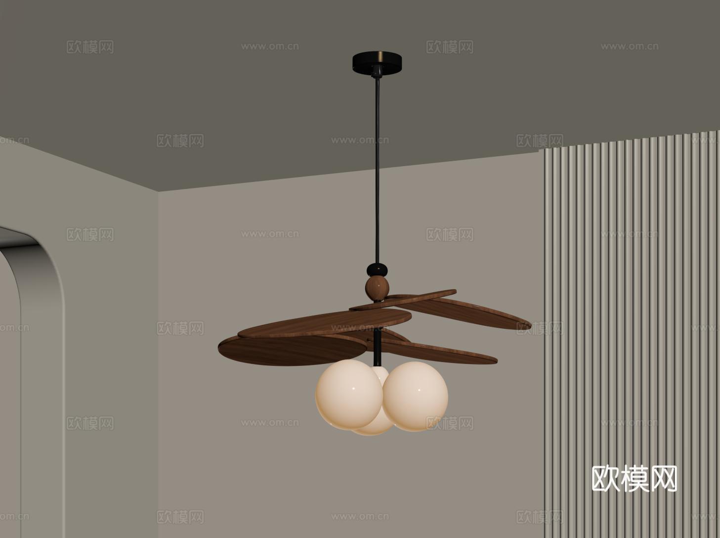 中古餐厅吊灯 复古吊灯 实木吊灯 魔豆吊灯su模型