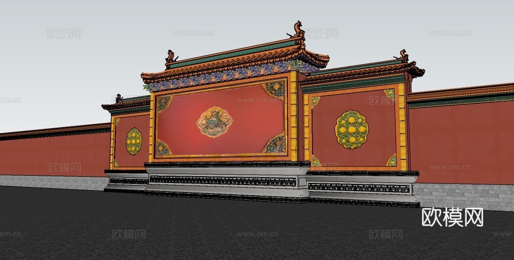 中式景墙su模型