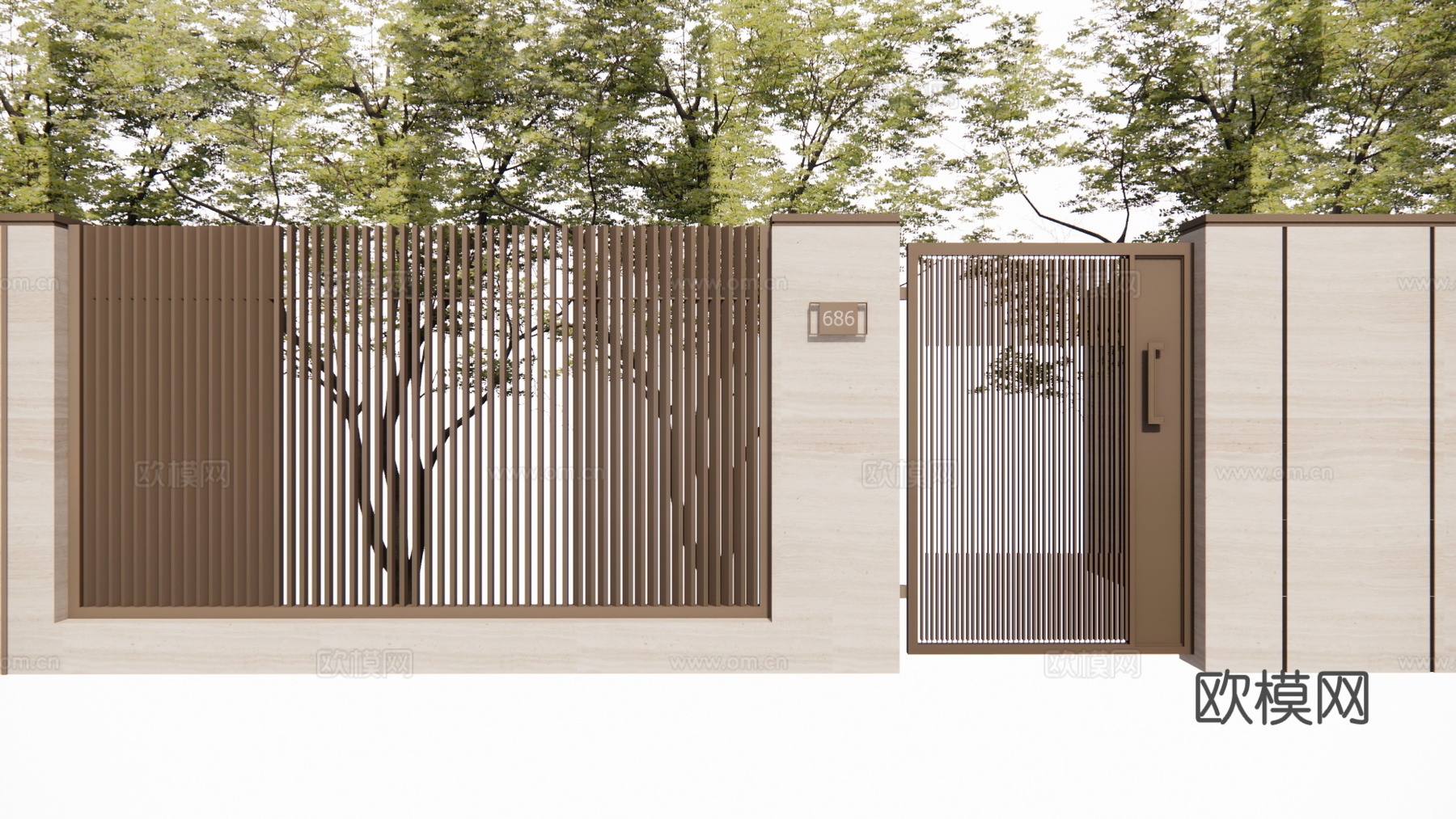 庭院门 门 庭院 屋顶花园 庭院灯 水池 造景 微景观su模型