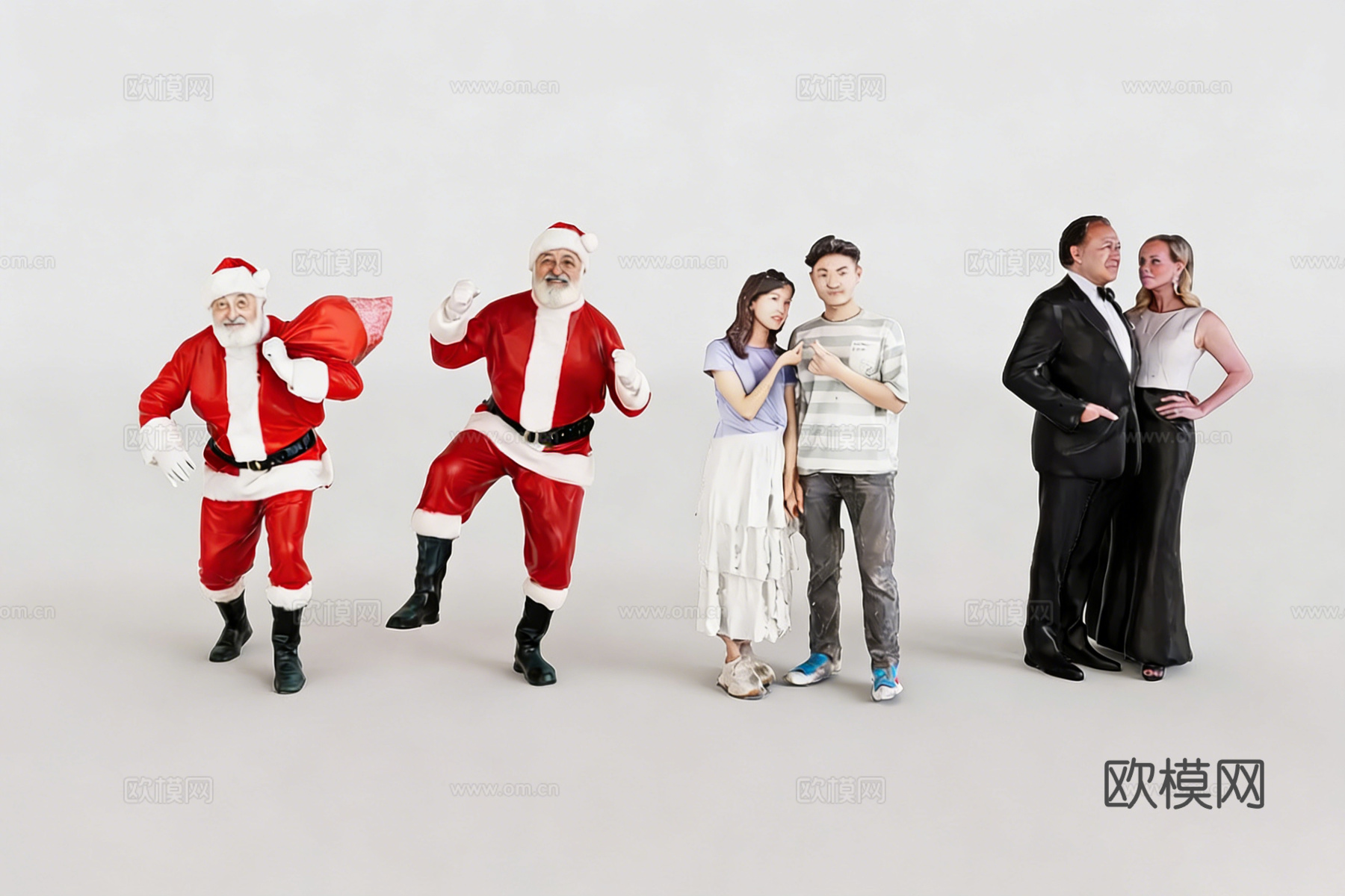 人物模型 5角色 圣诞老人 情侣 年轻人 多姿态su模型