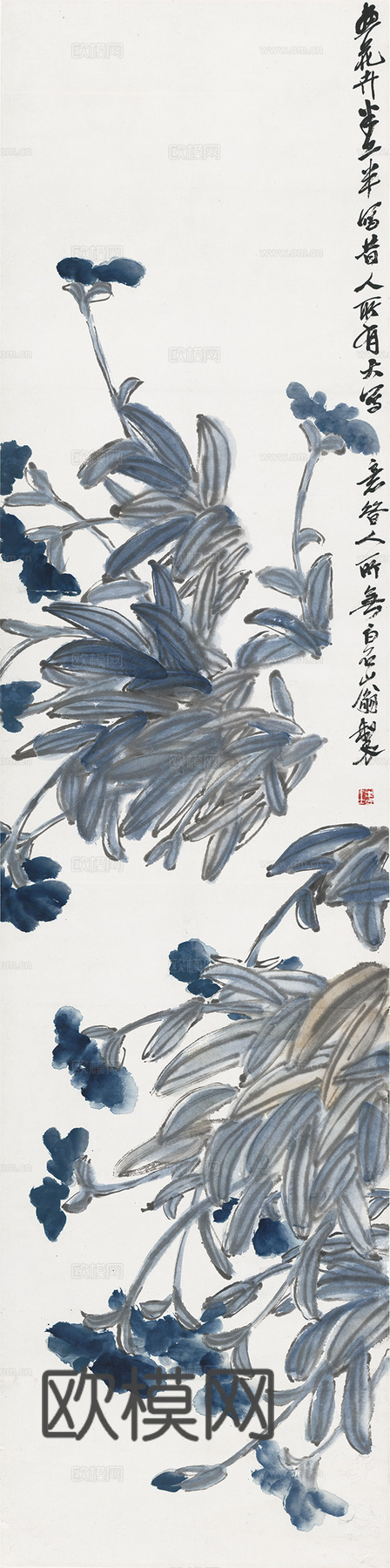 齐白石写意水墨画，近现代水墨画-兰图 修 34x135