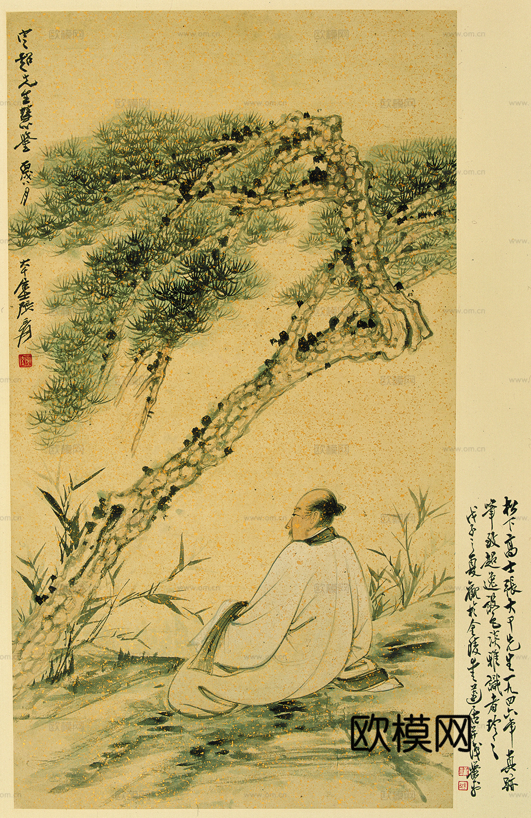 张大千绘画作品，中国近现代水墨画，写意水墨画高士图