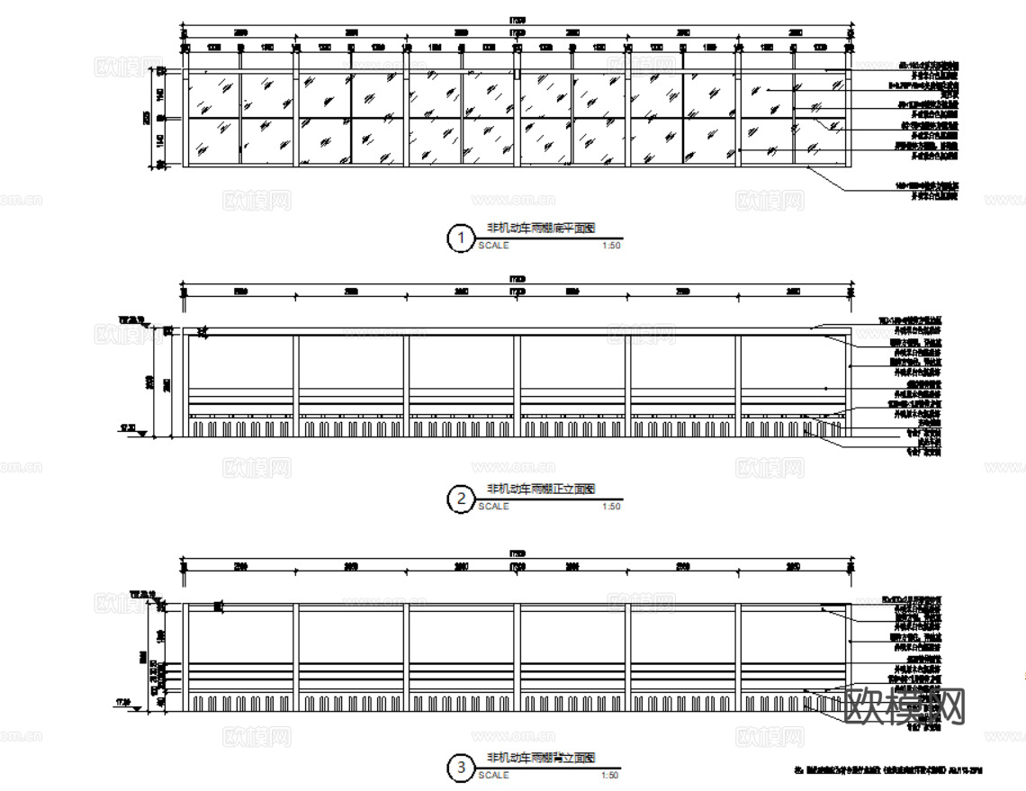 14套雨棚自行车雨棚张拉膜节点大样图详图CAD施工图cad施工图下载（渲染图4）