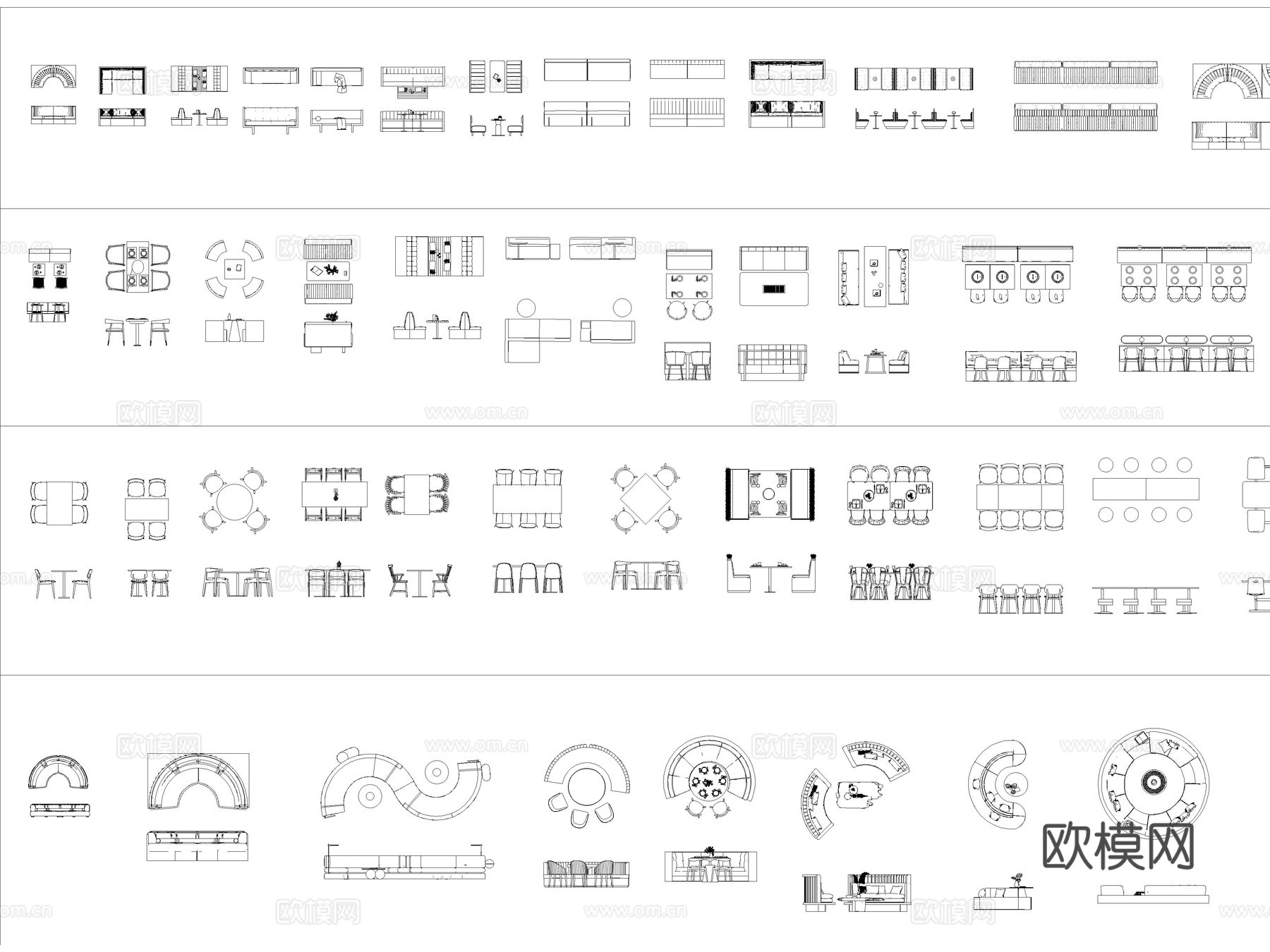 卡座 坐椅 餐桌 软包卡座 沙发座cad施工图