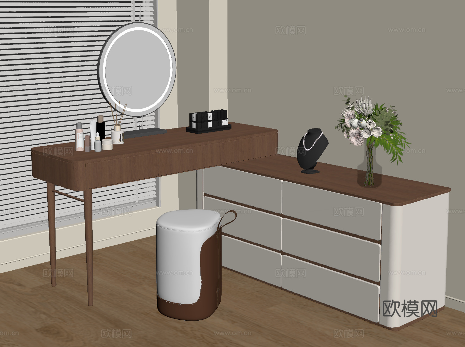 中古风梳妆台 组合梳妆台su模型