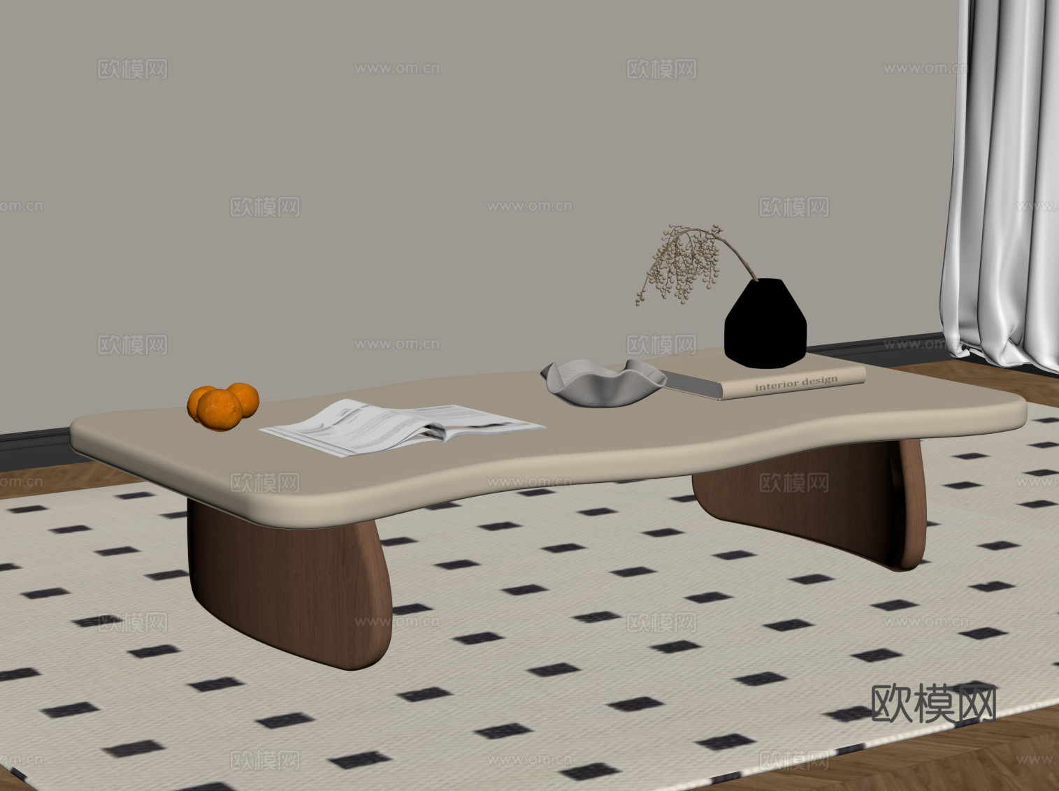 侘寂中古茶几su模型