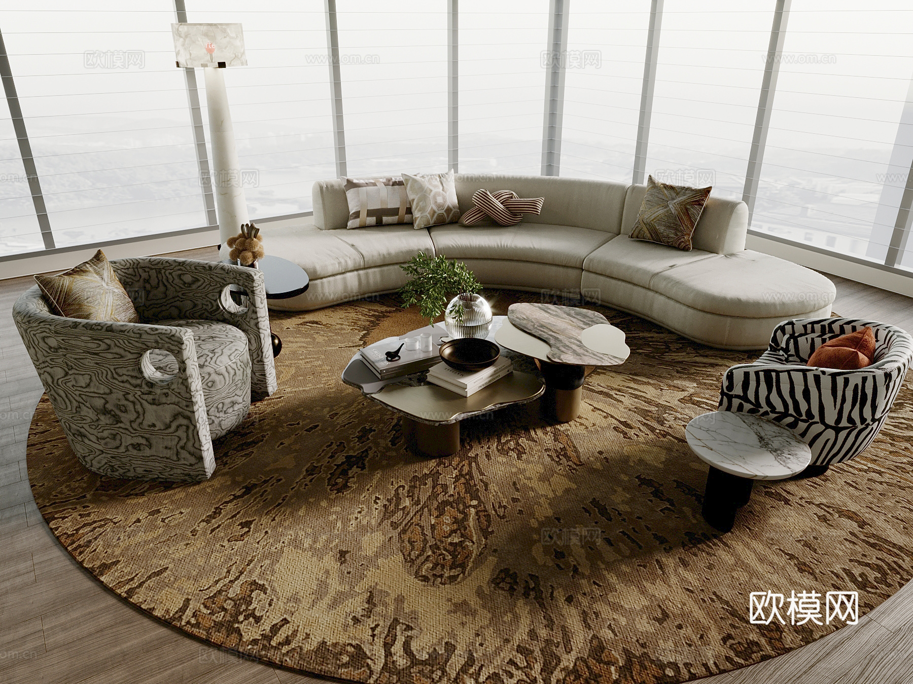 现代沙发茶几组合 休闲椅su模型