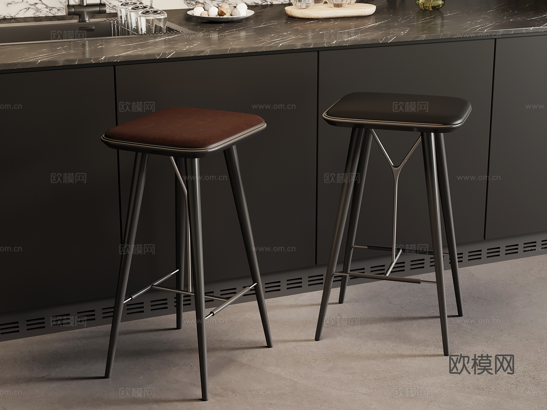 现代意式吧凳su模型