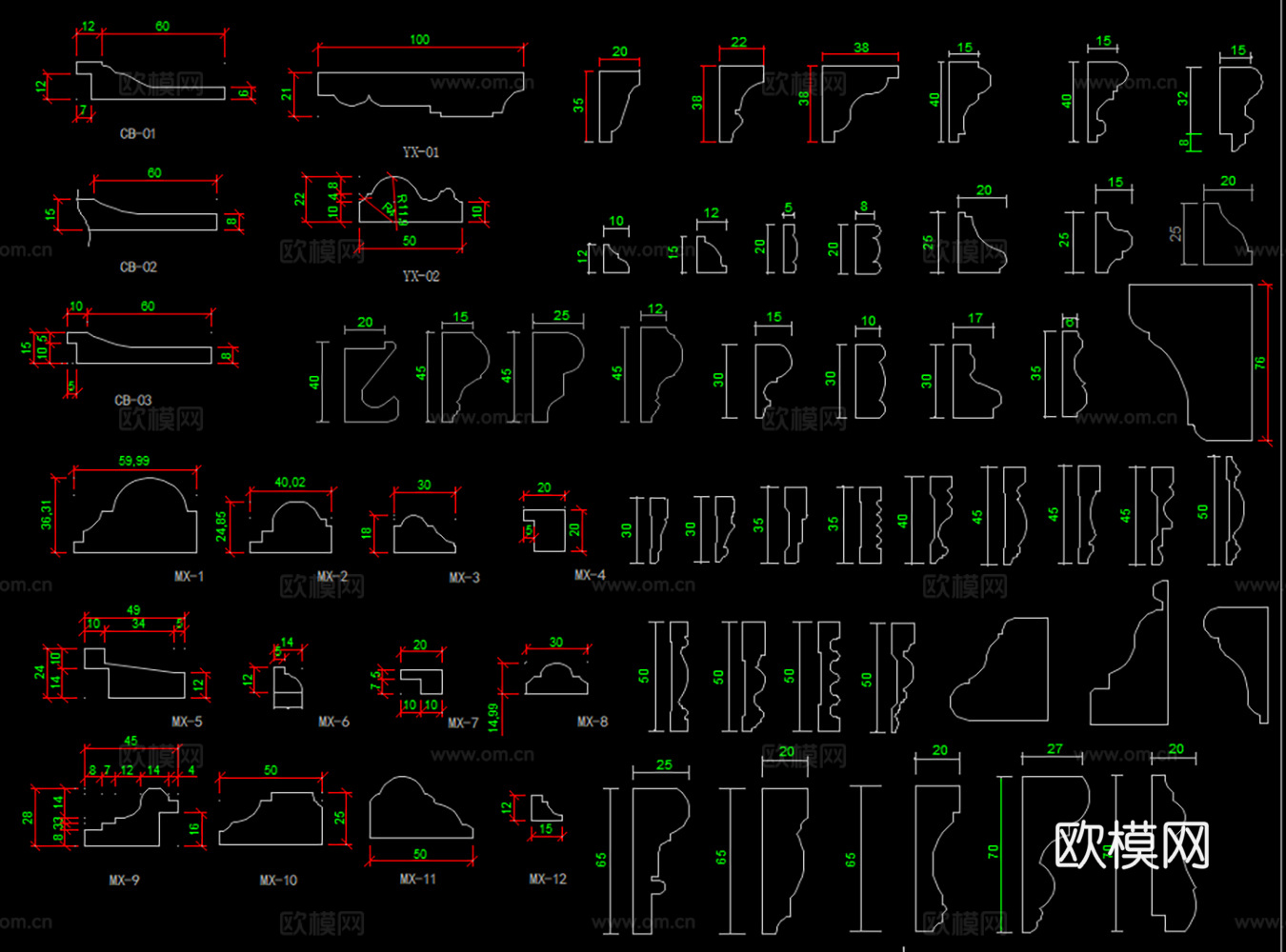 踢脚线天花脚线门套线石膏线条CAD图库cad施工图