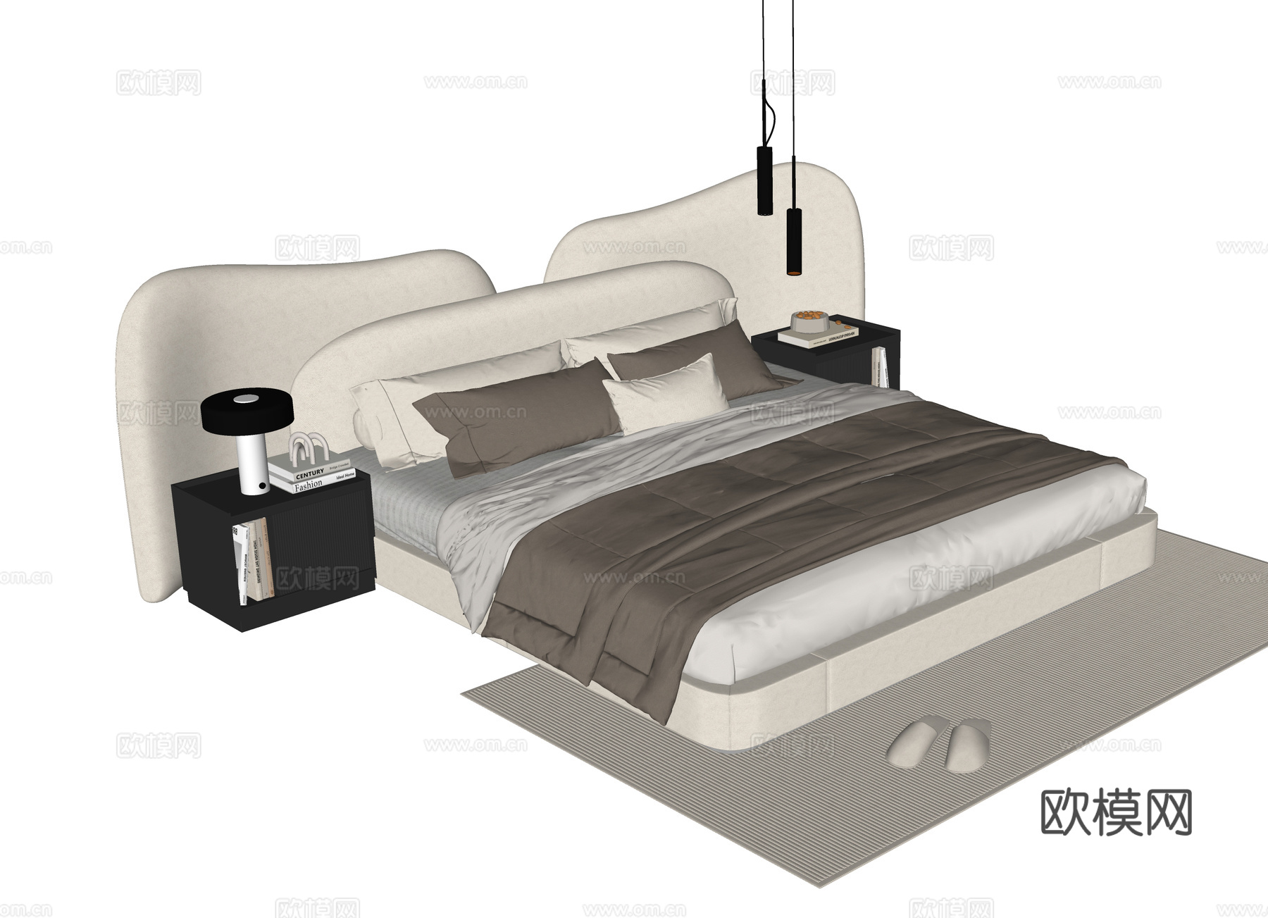 现代双人床 床头柜su模型