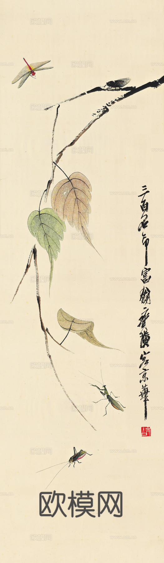 齐白石写意水墨画，近现代水墨画【近现代】贝叶草丛OK