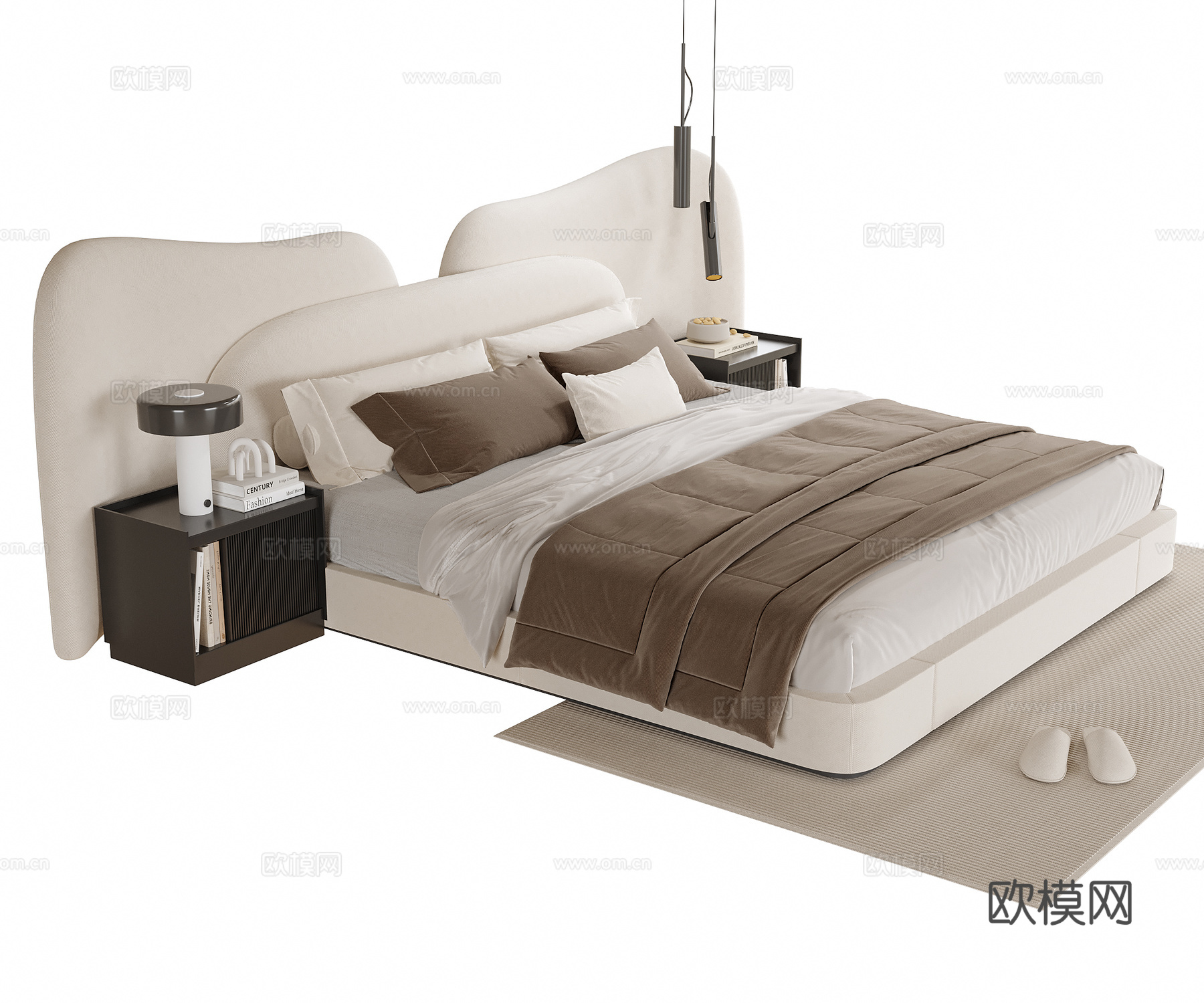 现代双人床 床头柜su模型