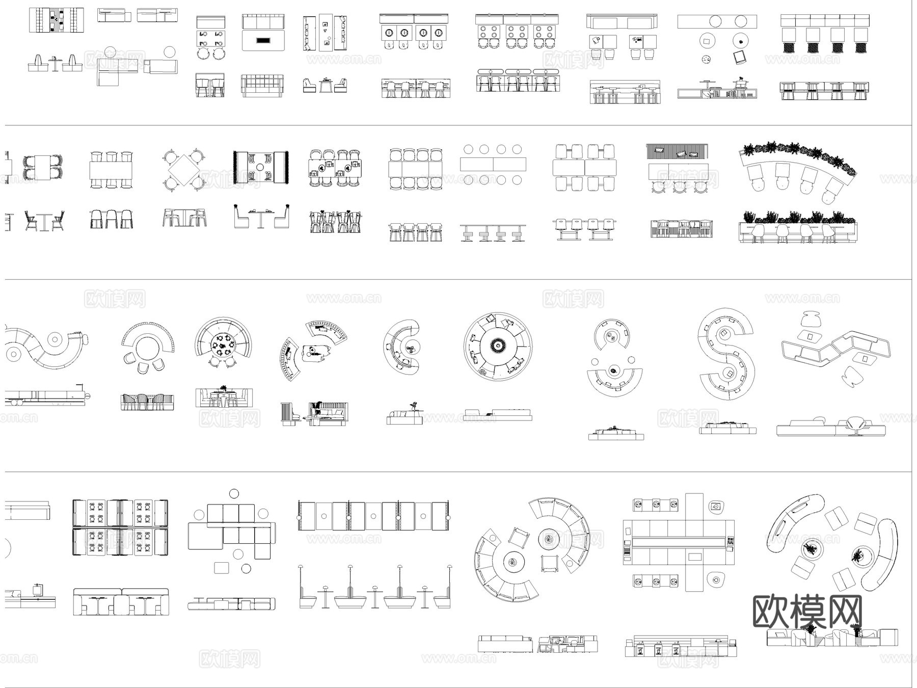 卡座 坐椅 餐桌 软包卡座 沙发座cad施工图