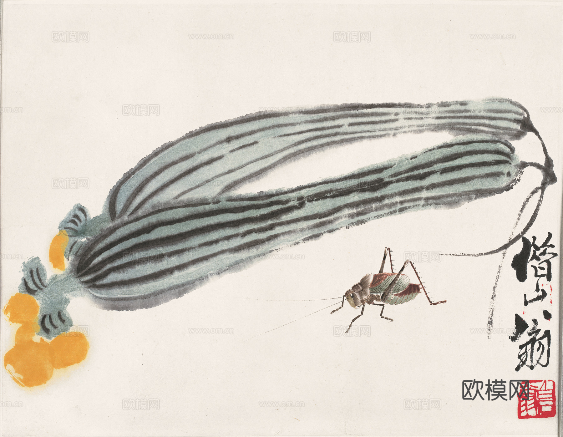 齐白石写意水墨画，近现代水墨画丝瓜蝈蝈