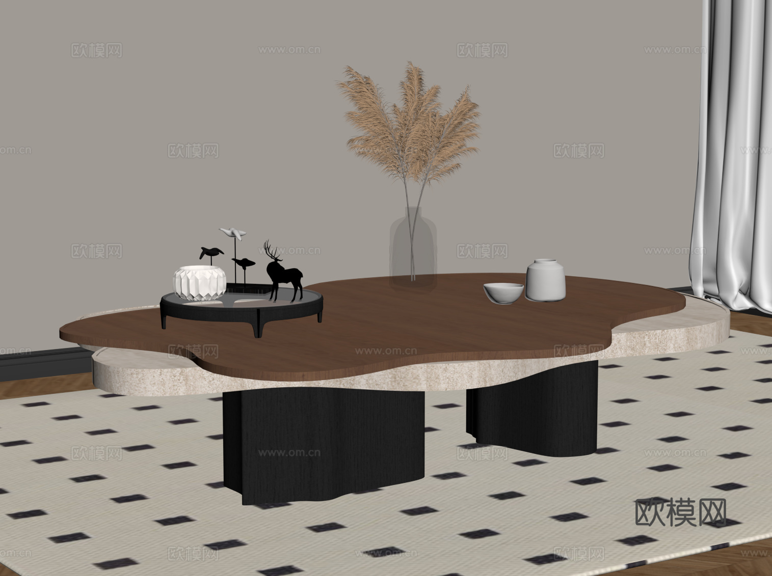 法式中古茶几 大理石茶几 异形茶几su模型
