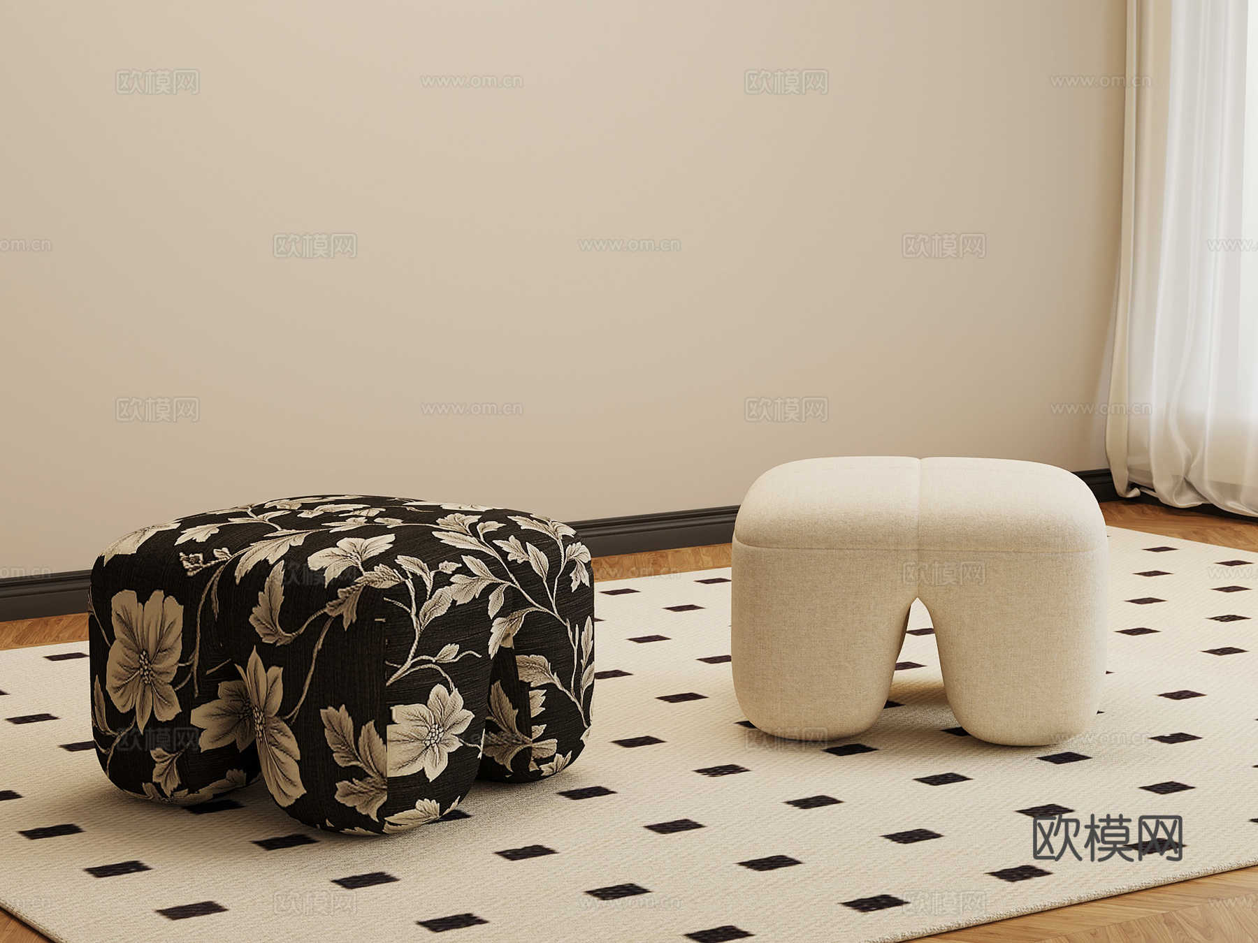 现代凳子 法式复古凳子 换鞋凳 沙发凳su模型
