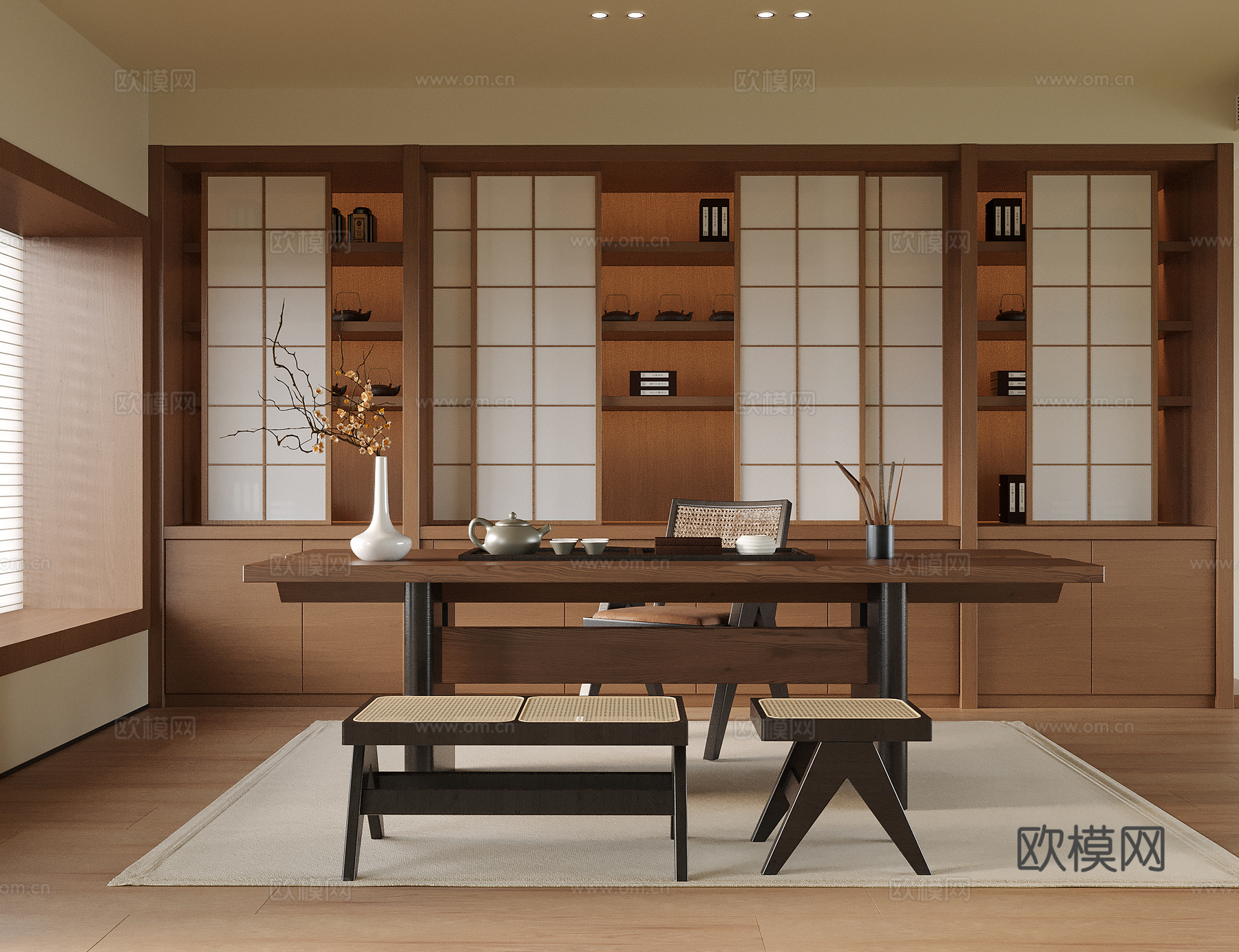 现代茶室 茶桌椅 茶柜su模型