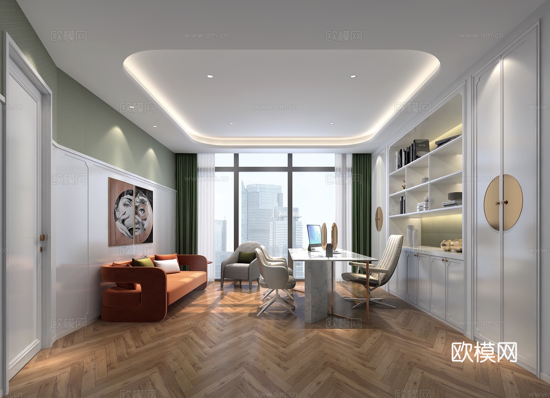 高端办公室 最新全套施工图 效果图合集cad施工图