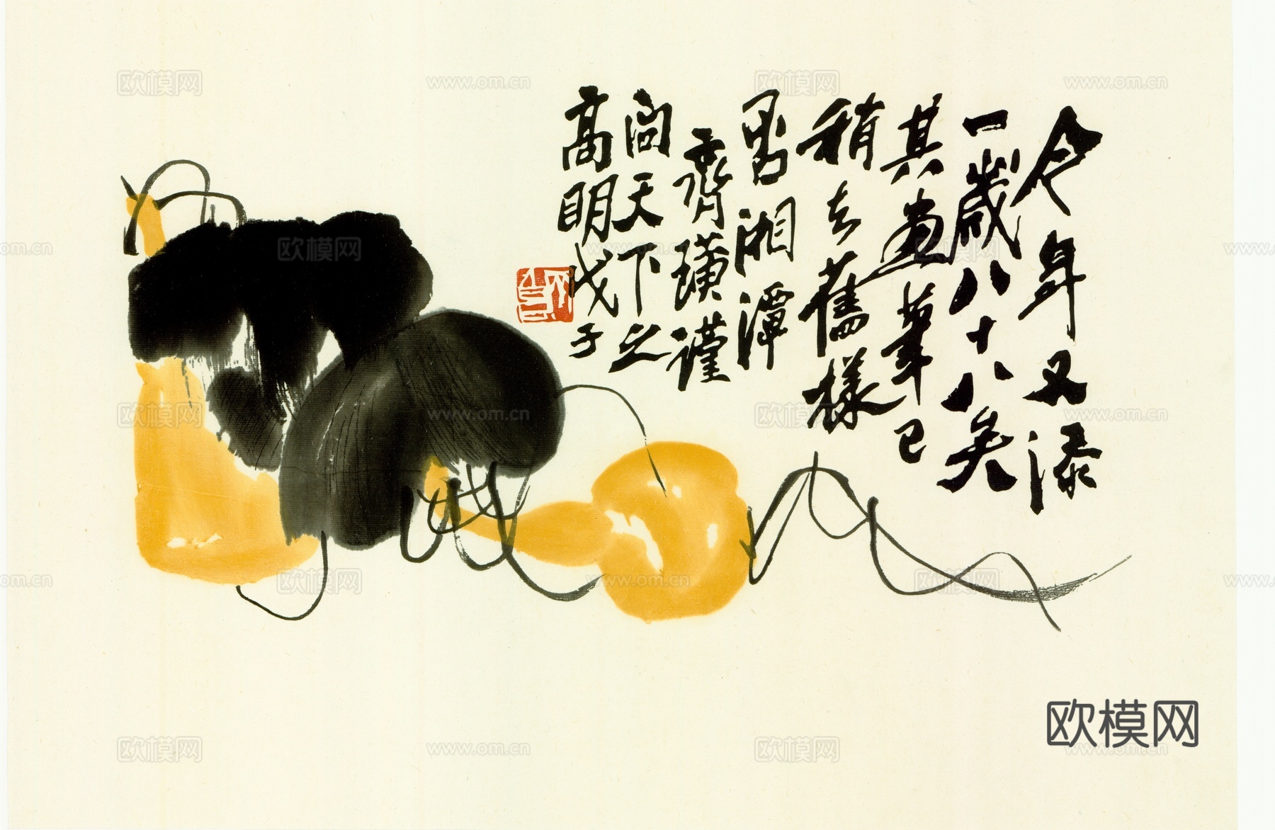 齐白石写意水墨画，近现代水墨画葫芦图