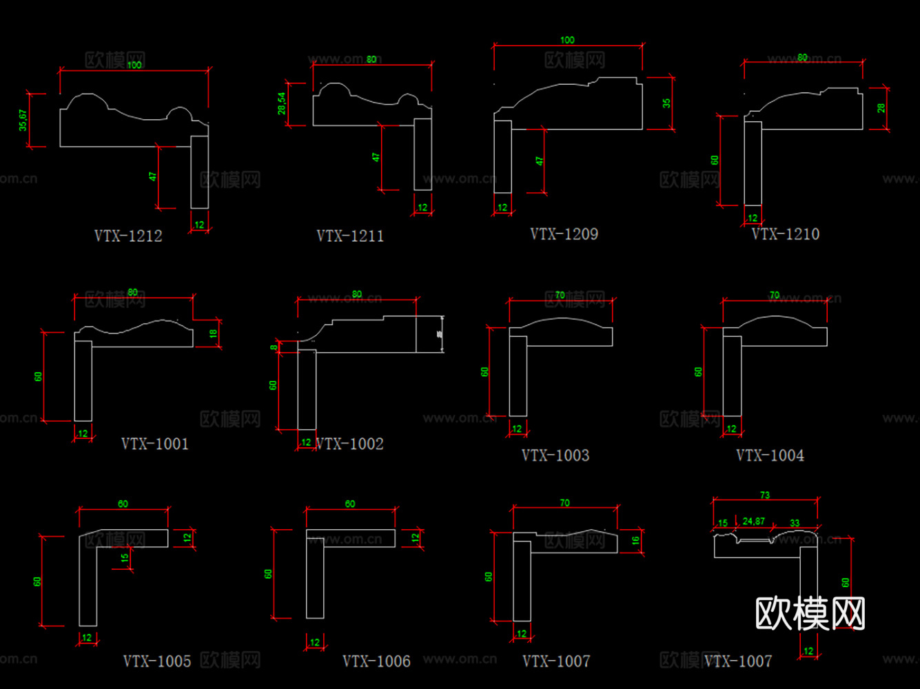 踢脚线天花脚线门套线石膏线条CAD图库cad施工图