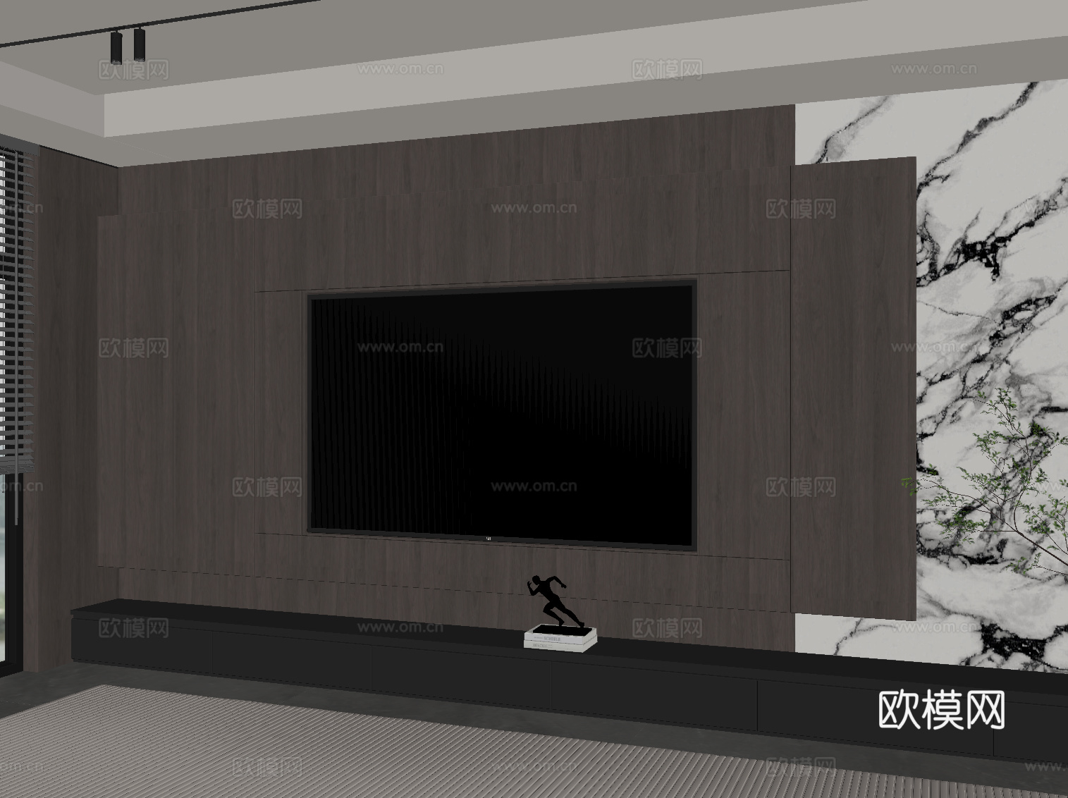 现代意式电视背景墙 电视柜su模型