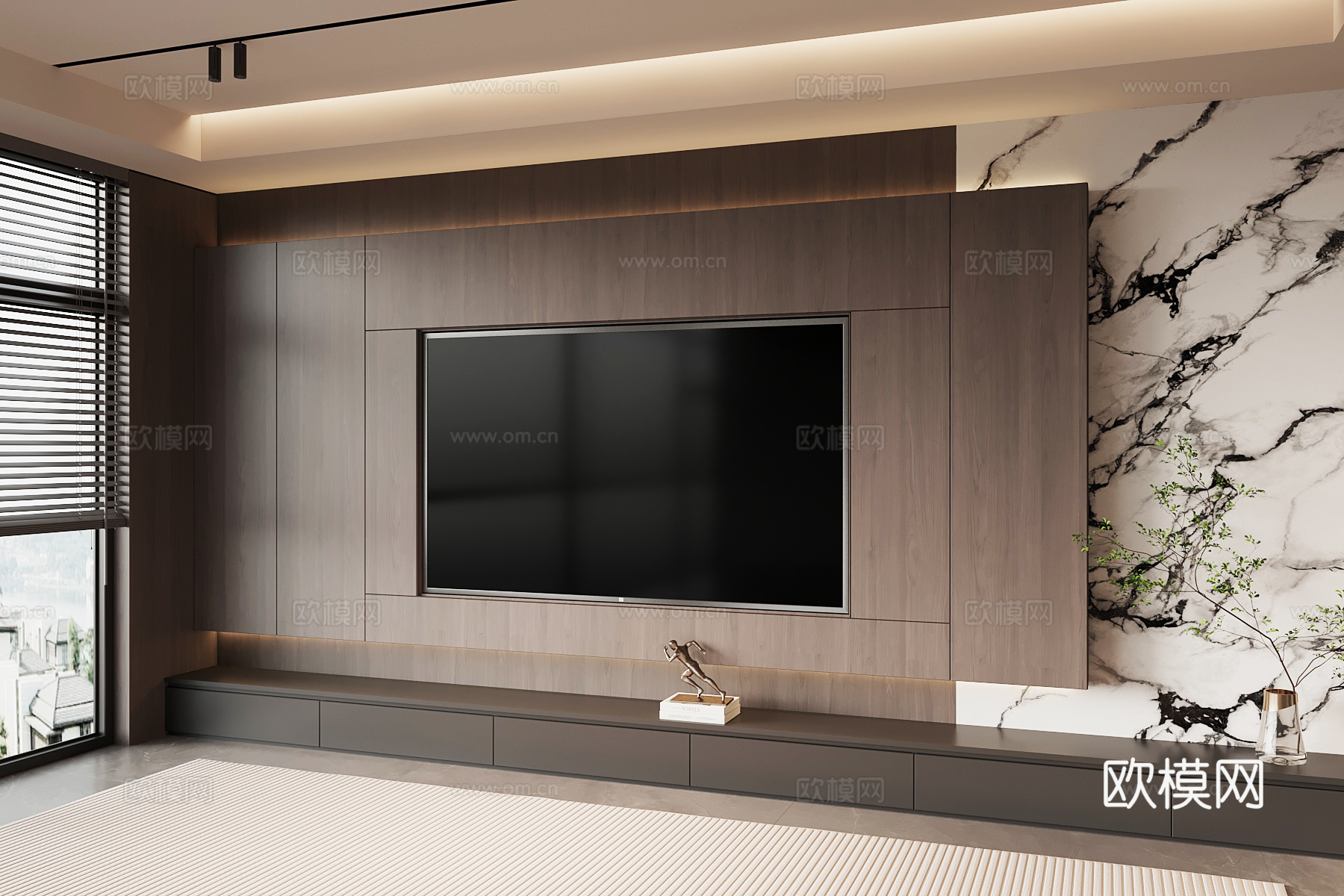 现代意式电视背景墙 电视柜su模型