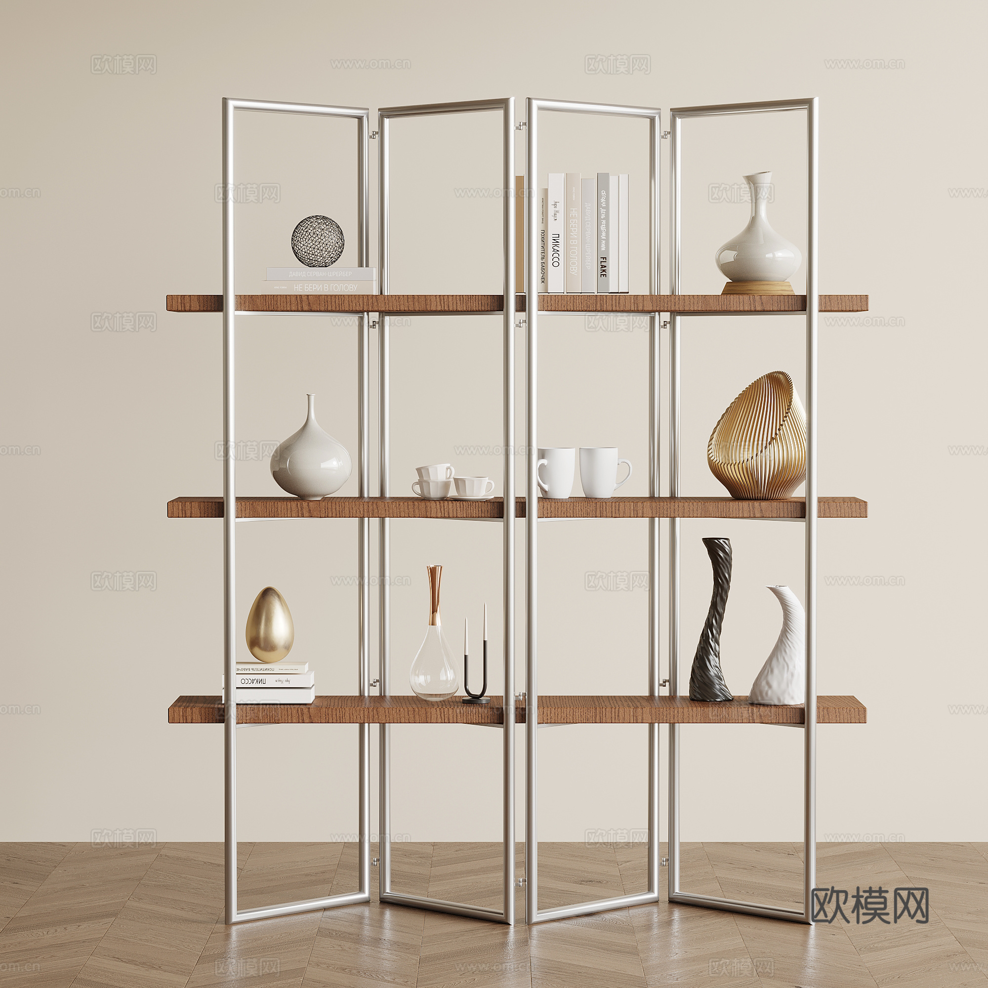 中古风置物架 书架 摆件su模型