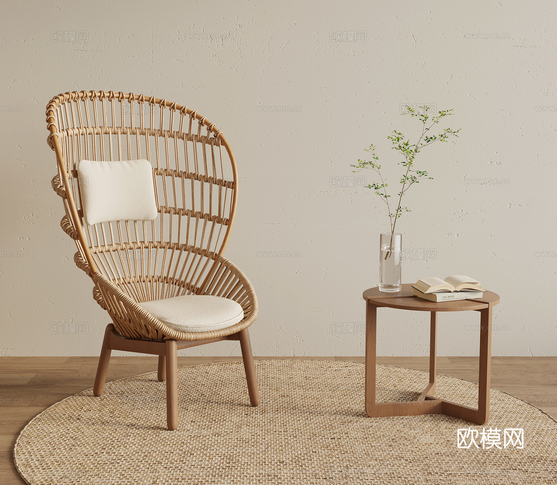 侘寂中古风休闲椅 边几su模型