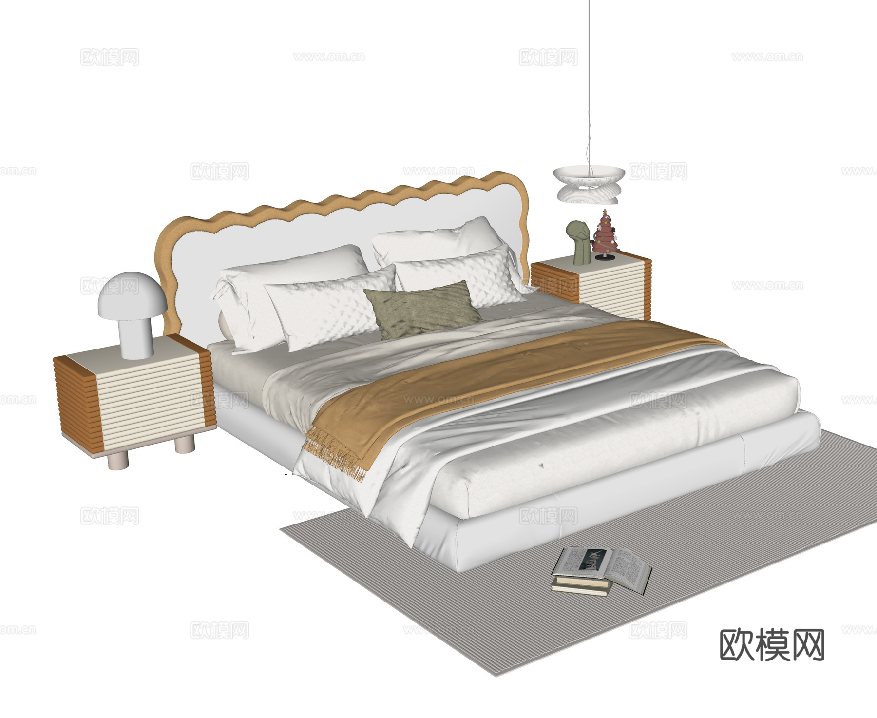 现代儿童床 单人床 儿童床头柜su模型下载（渲染图2）