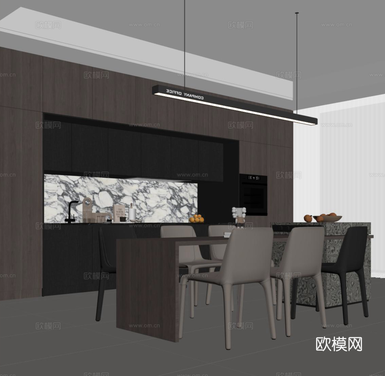 现代餐厅 餐桌椅 酒柜su模型