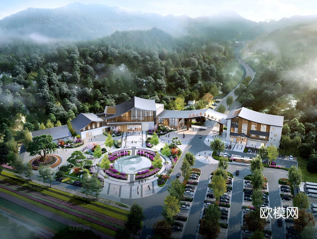 现代游客中心  游客驿站建筑su模型