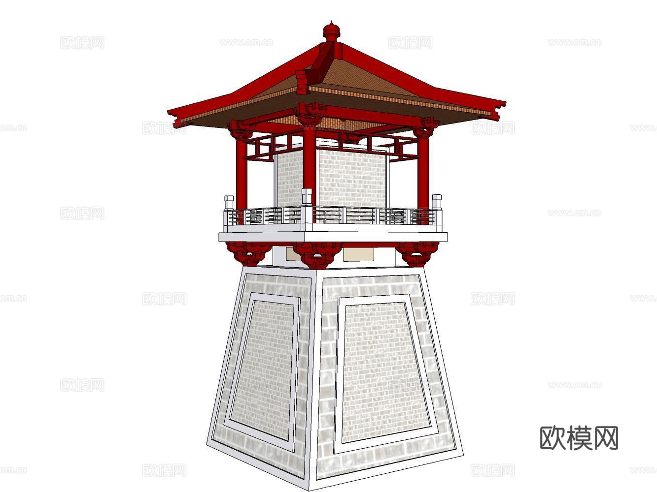 凉亭su模型