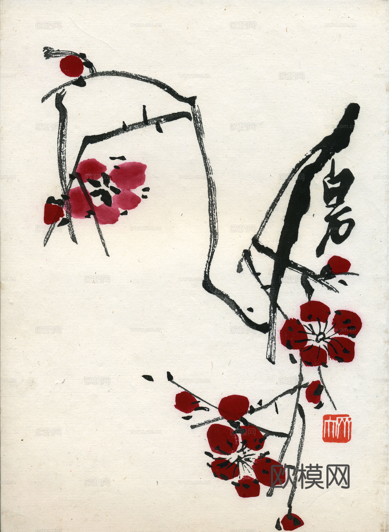 齐白石写意水墨画，近现代水墨画墨梅