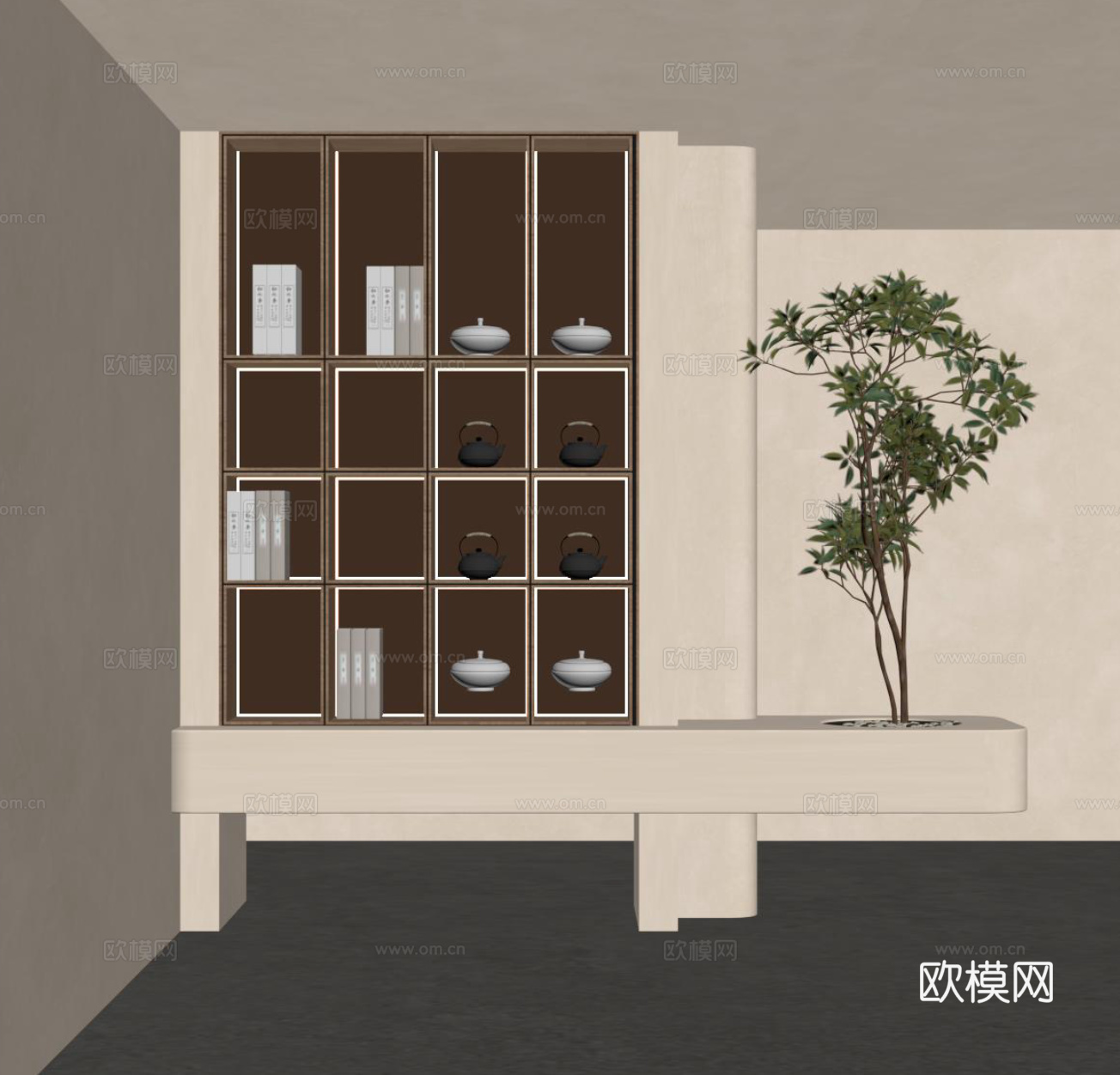 现代书柜 玄关su模型下载（渲染图2）