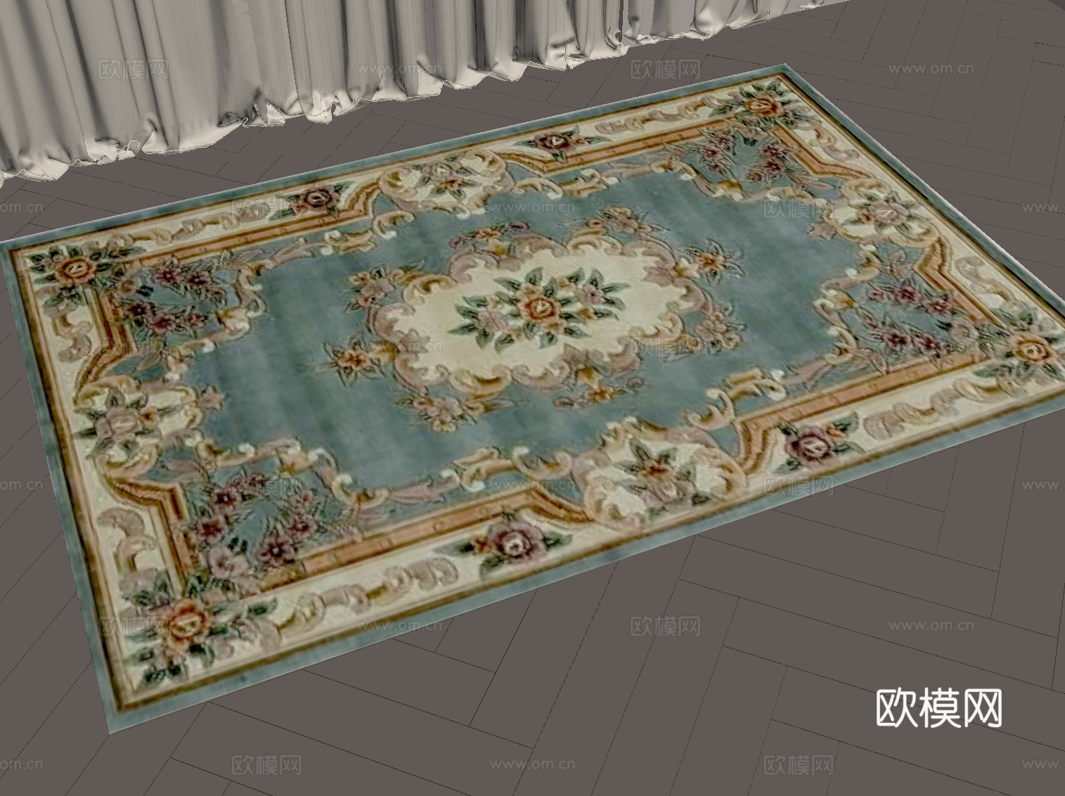 法式复古地毯 方形地毯su模型