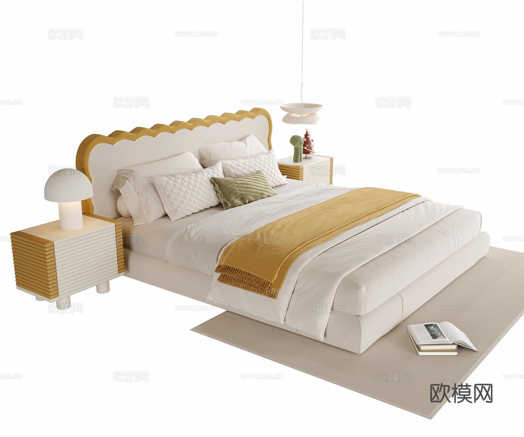 现代儿童床 单人床 儿童床头柜su模型下载（渲染图1）