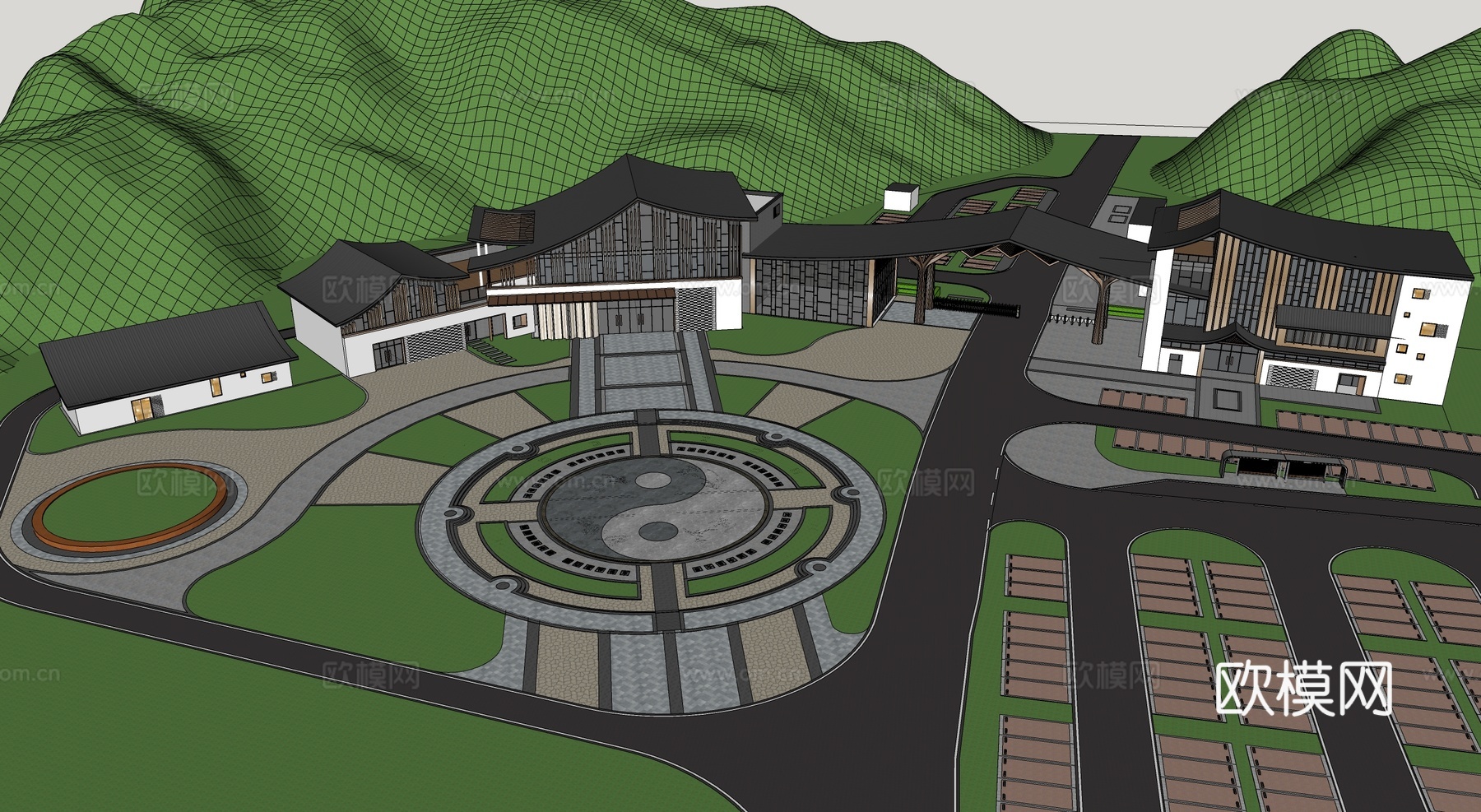 现代游客中心  游客驿站建筑su模型