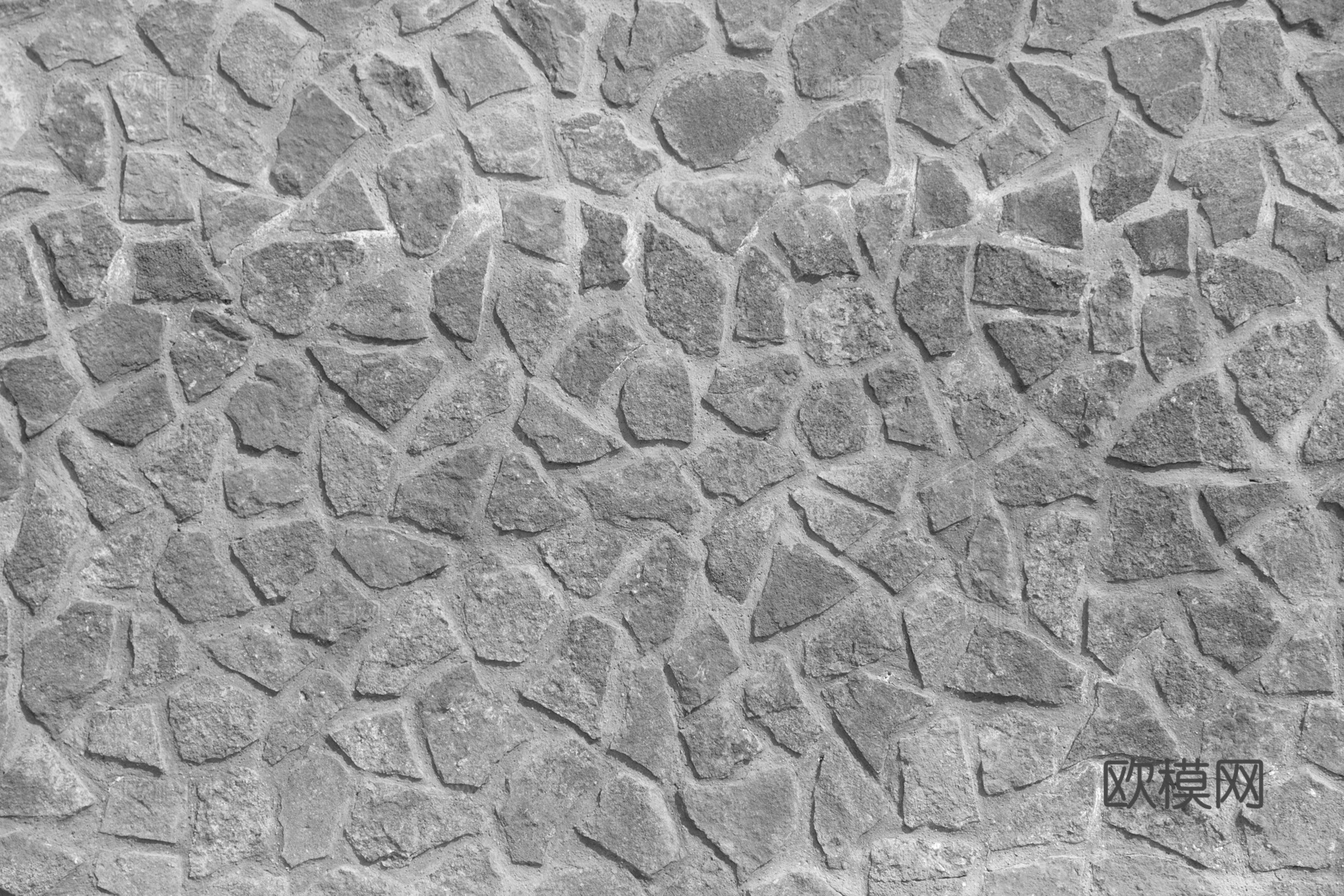 现代石墙，石铺路面