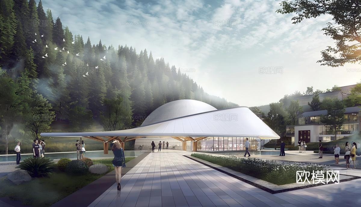 现代游客中心  游客驿站建筑su模型