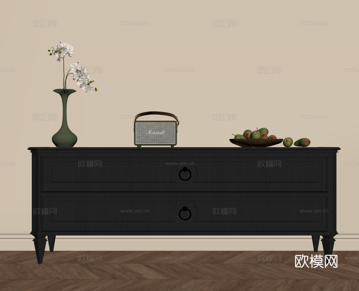 法式复古电视柜 边柜su模型下载（渲染图2）