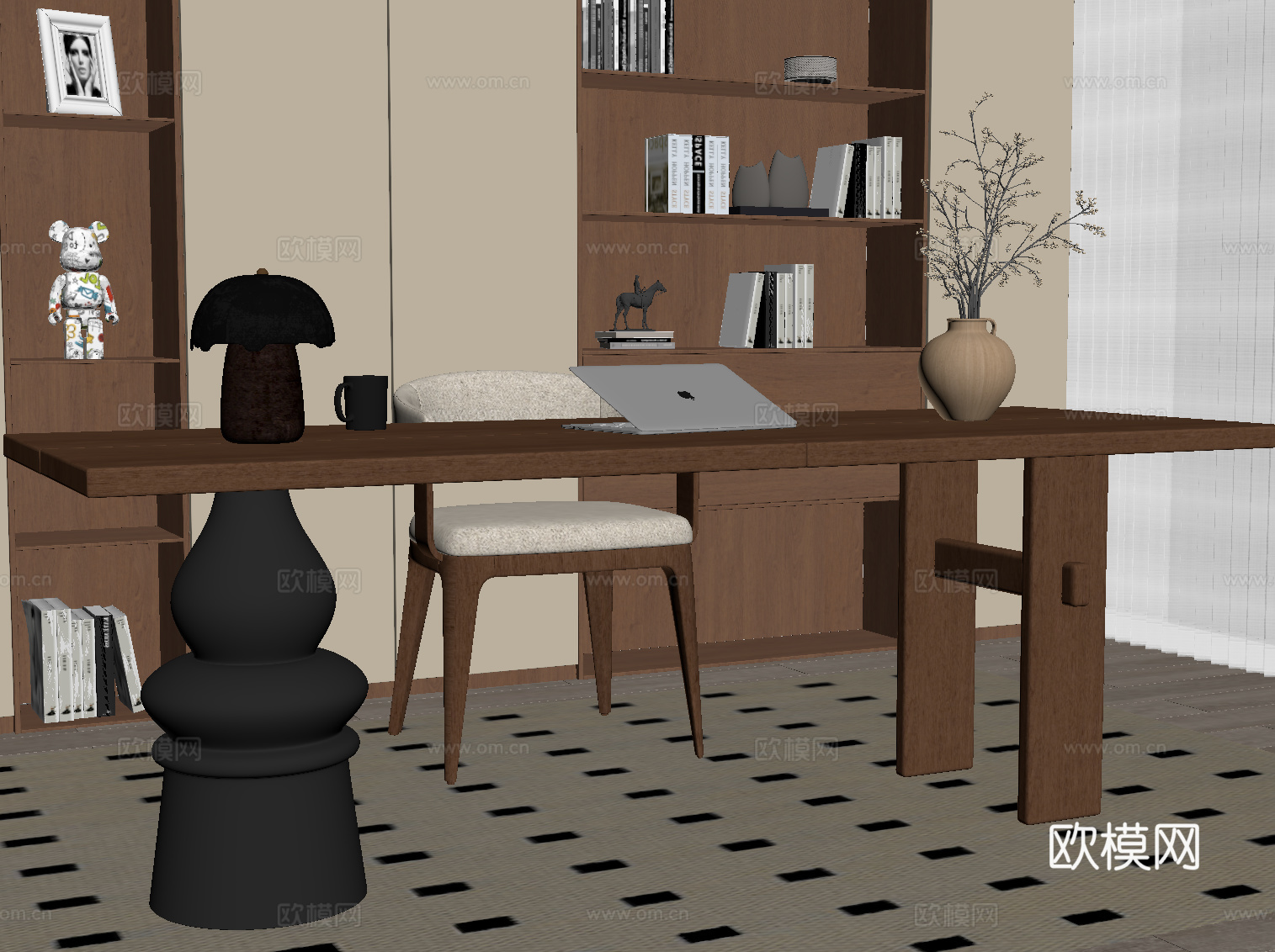 中古书桌椅 书柜 书房su模型