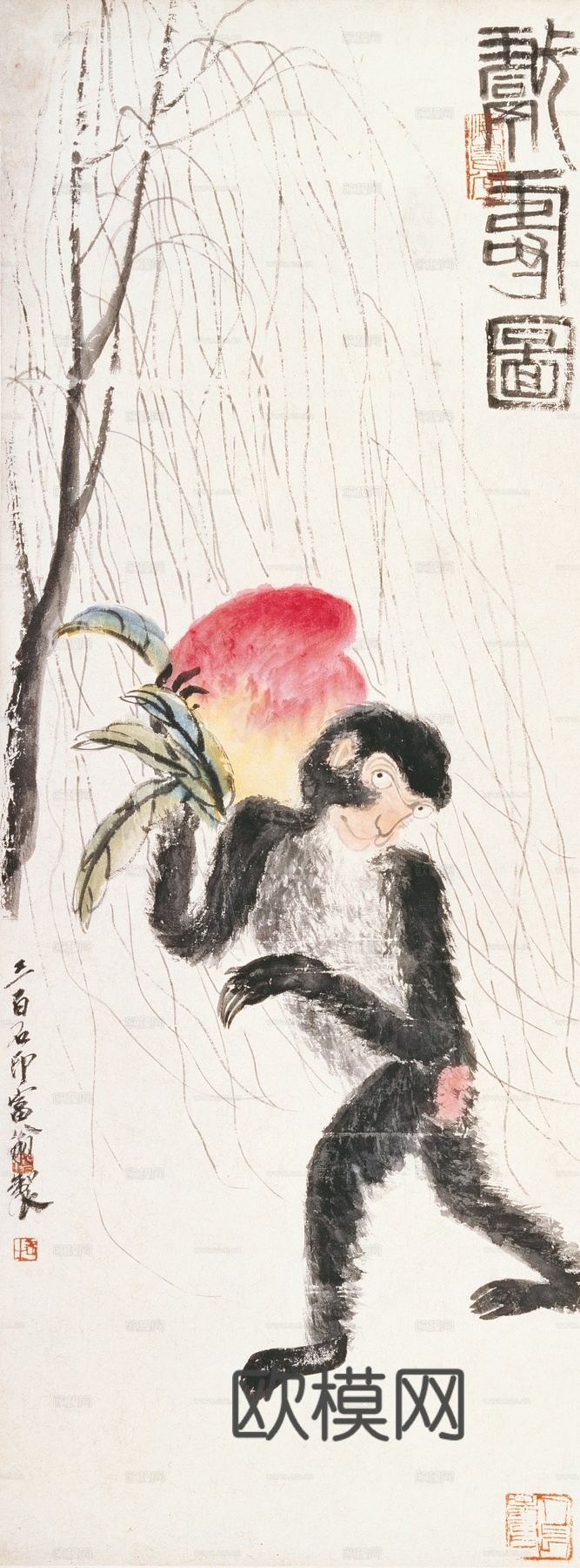 齐白石写意水墨画，近现代水墨画献寿图